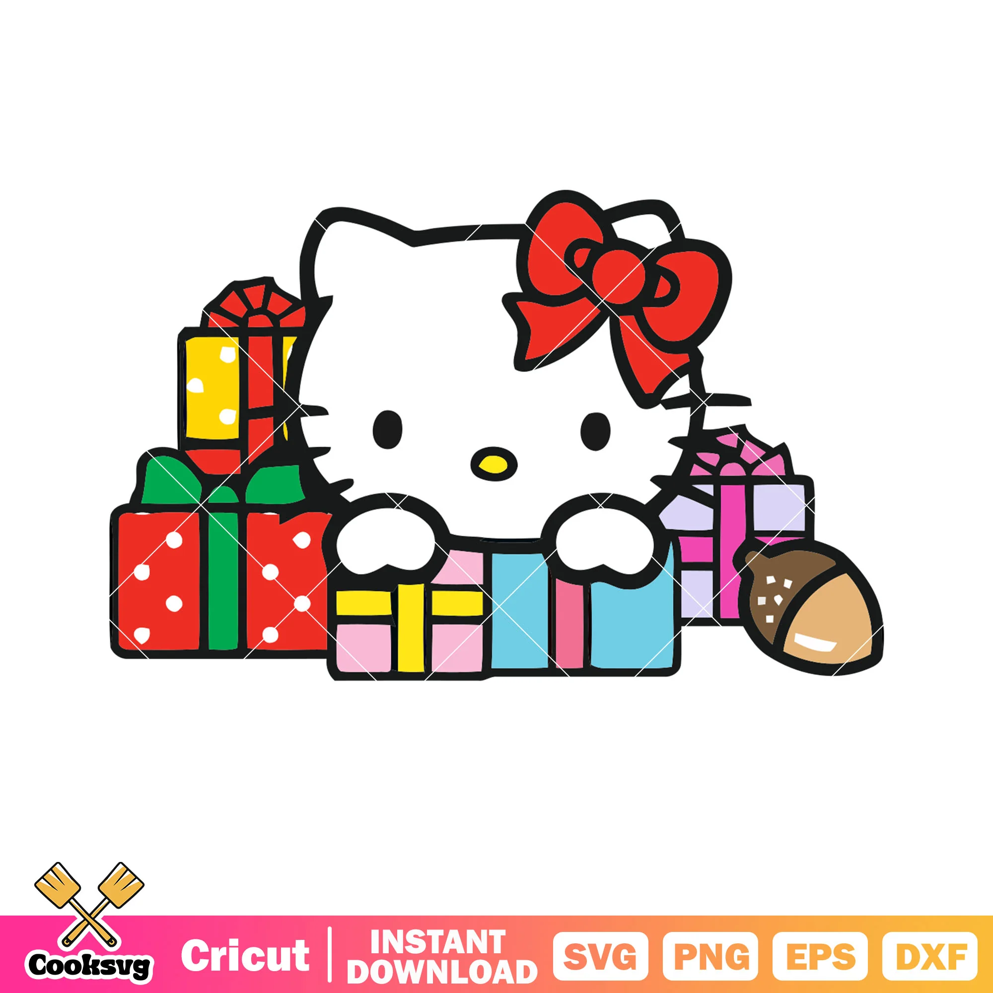 Hello kitty cat and presents svg, hello kitty gifts svg