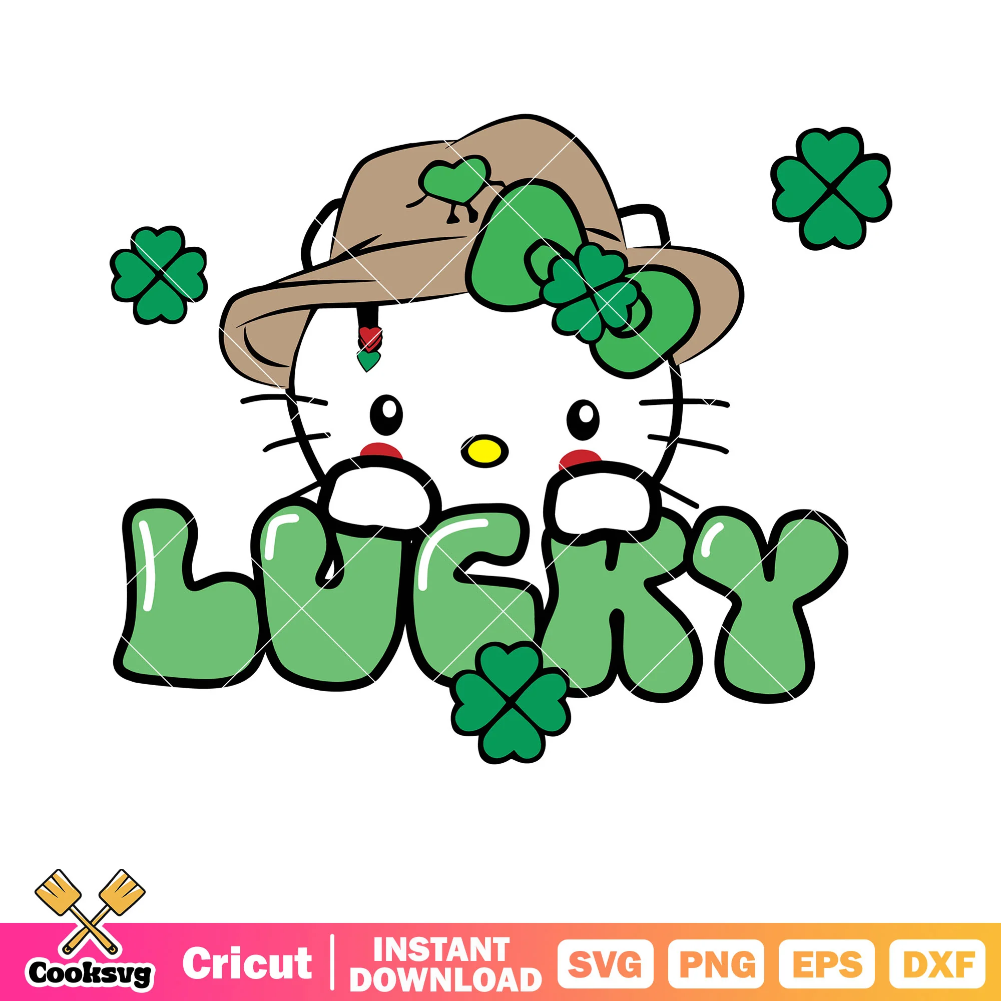 Hello kitty cat lucky svg, hello kitty st patrick's svg