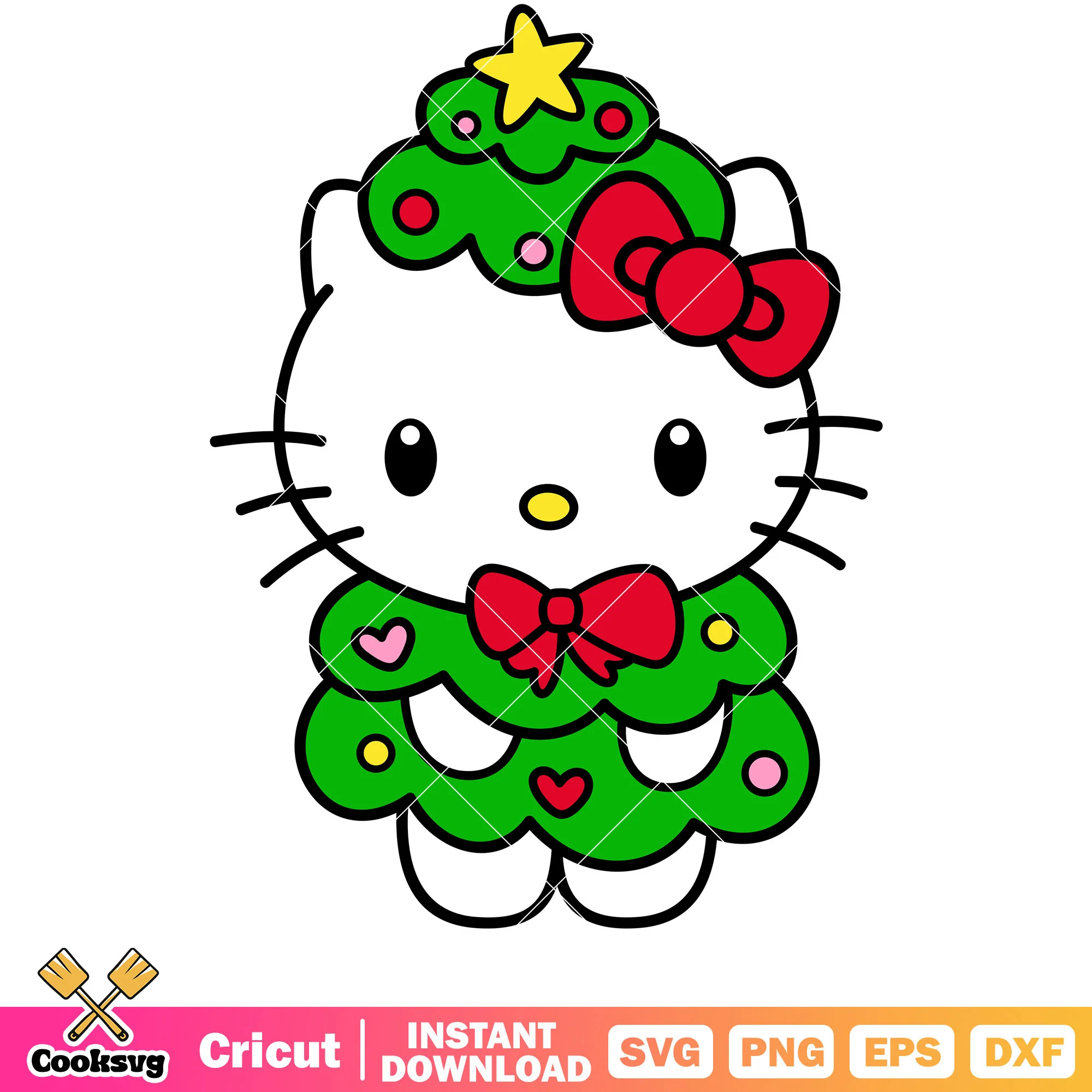 Hello kitty christmas tree svg, hello kitty christmas svg