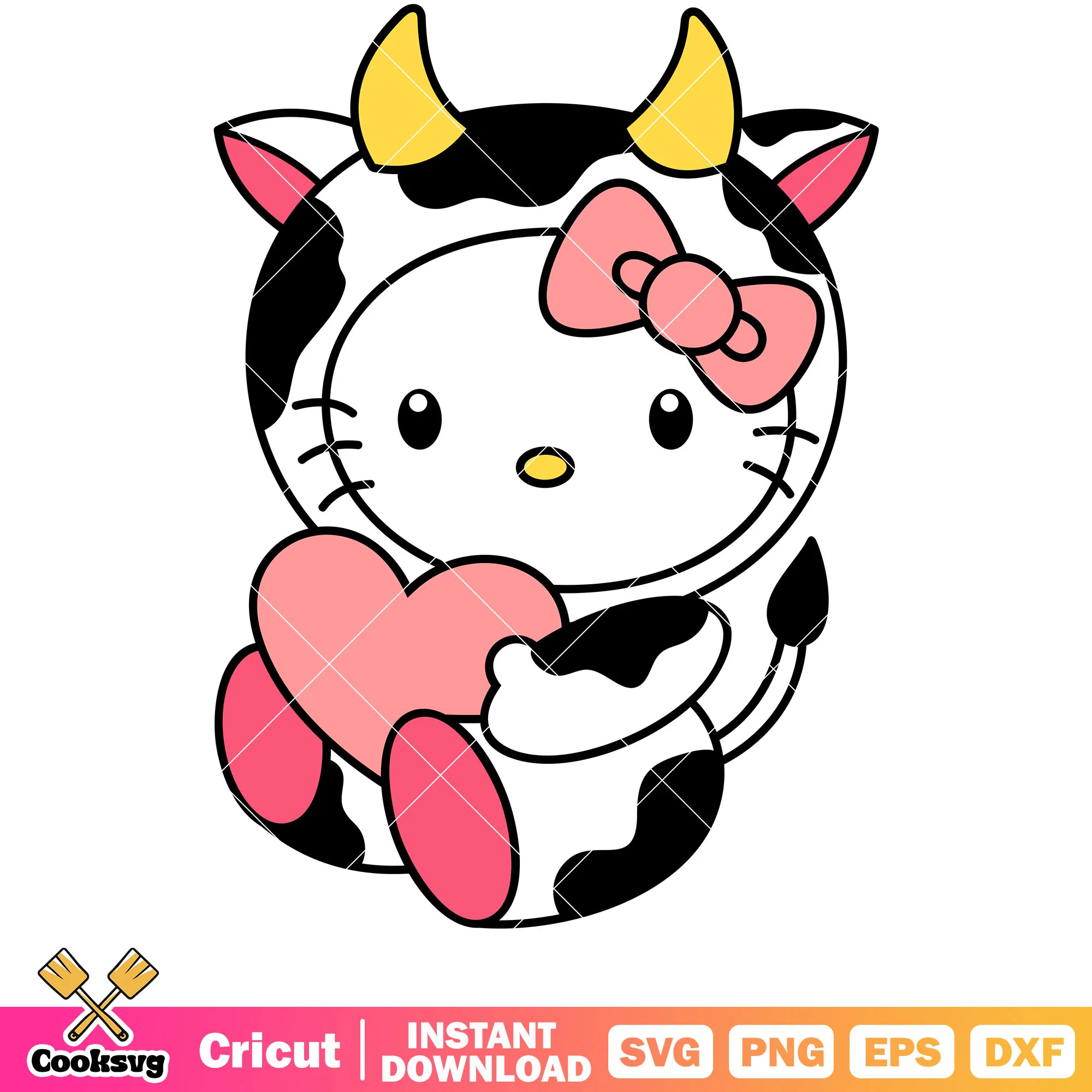Hello kitty cow heart design svg, hello kitty svg, sanrio svg