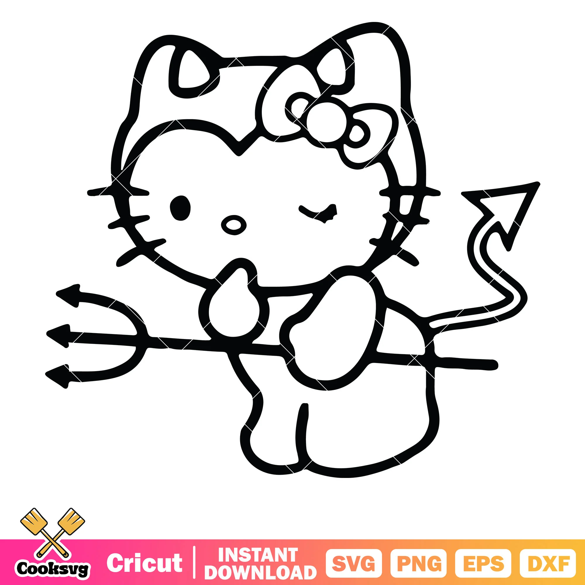 Hello kitty devil coloring svg, hello kitty outline svg