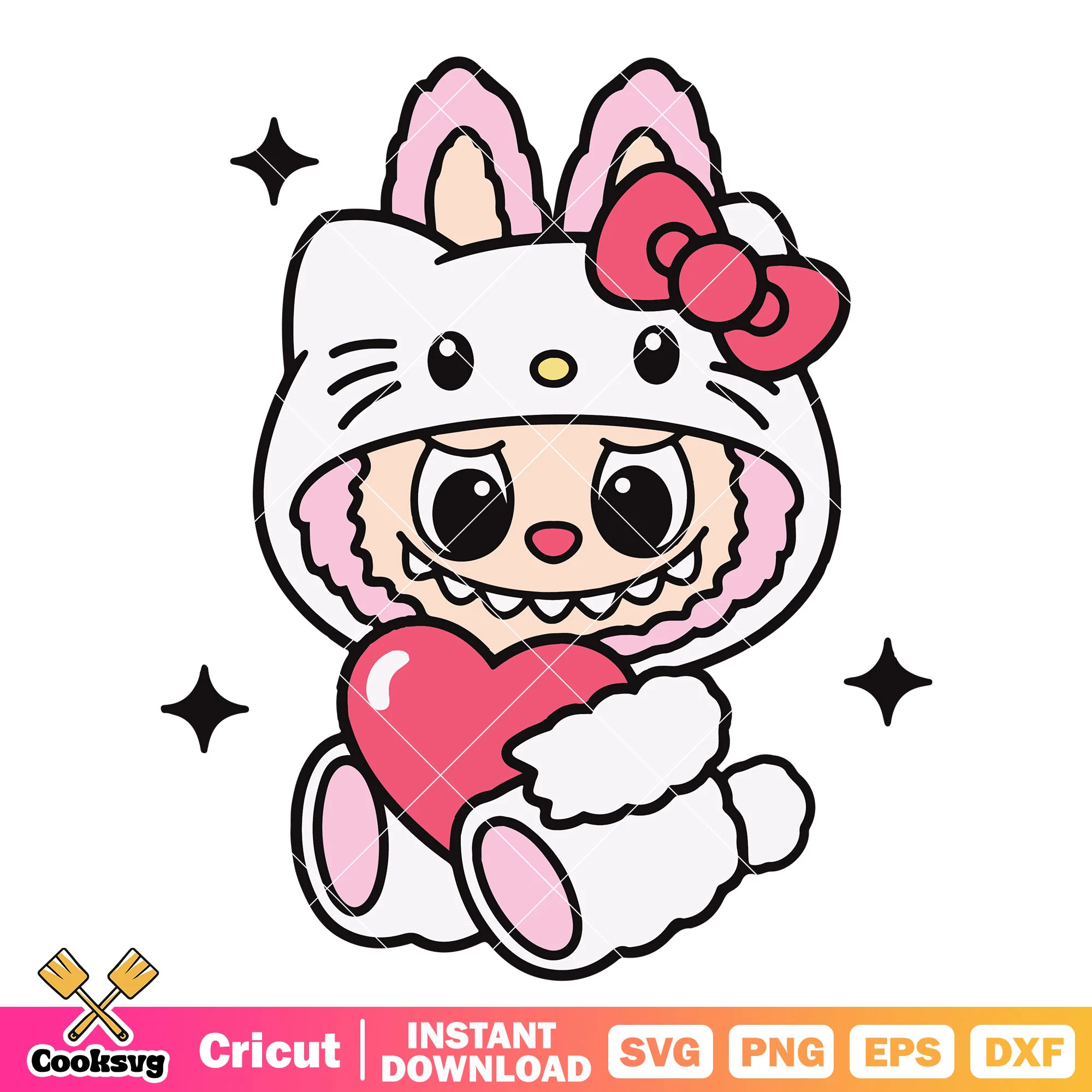 Hello kitty labubu love svg, hello kitty svg, labubu costume svg