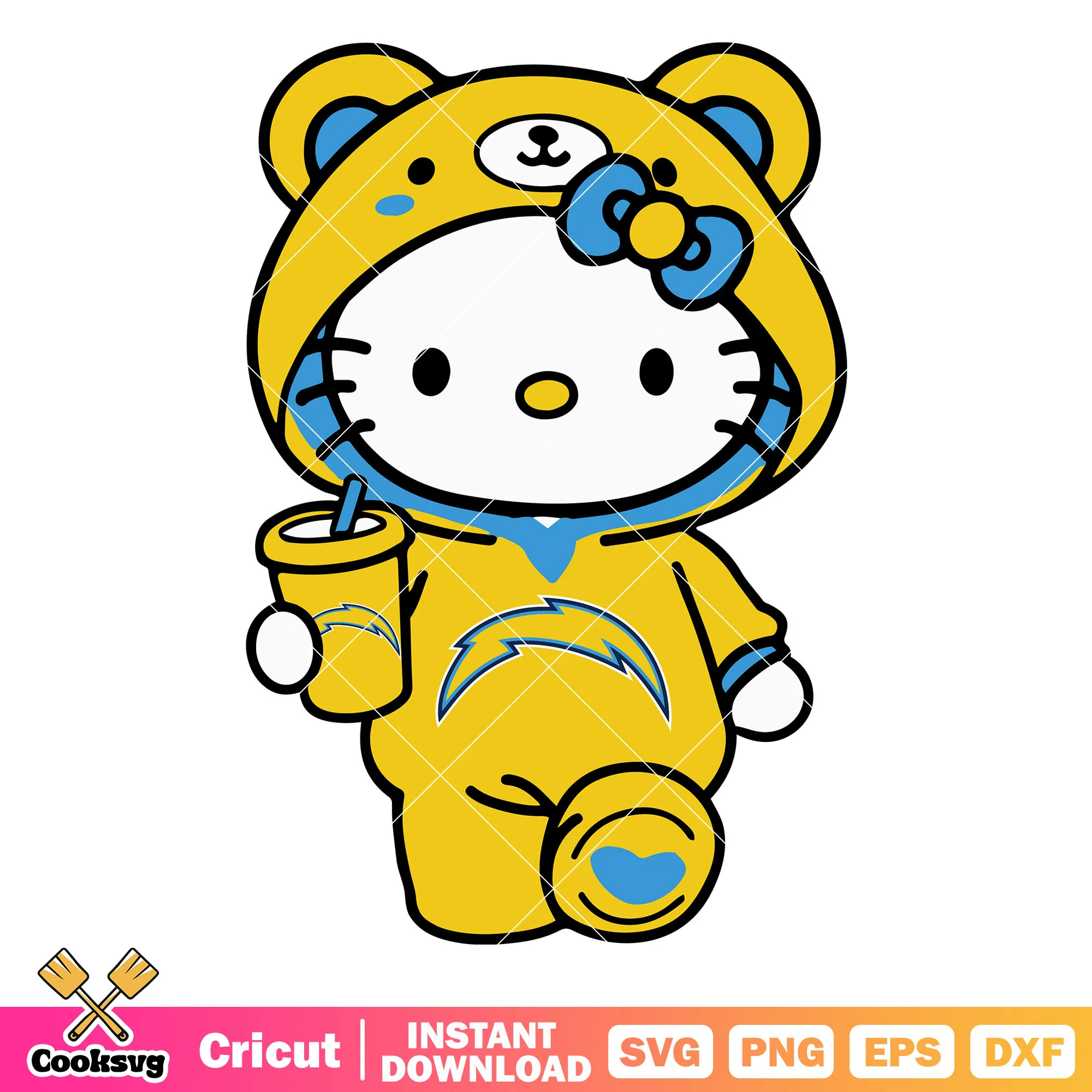 Hello Kitty los angeles chargers costume svg, los angeles chargers logo svg