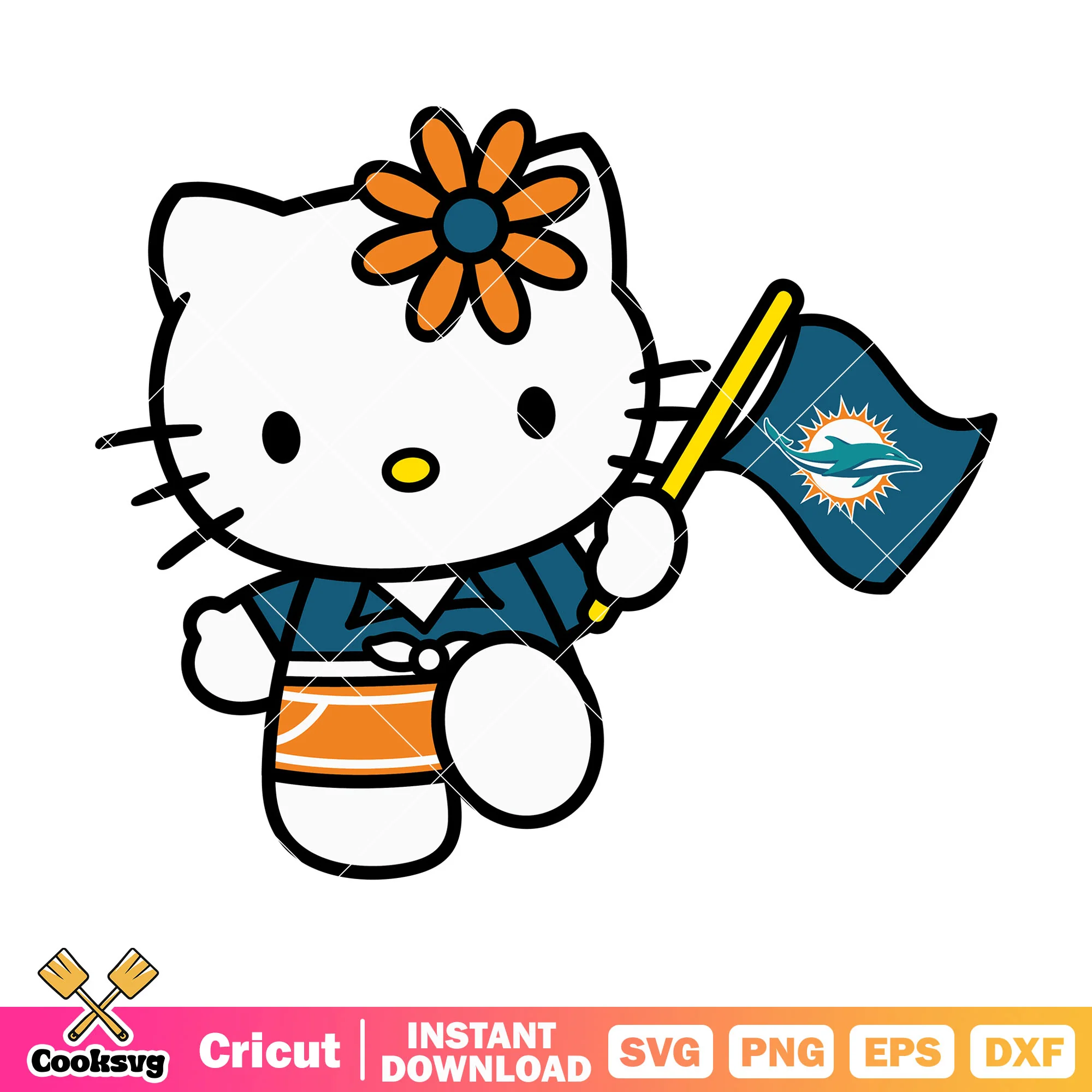 Hello kitty miami dolphins flag svg, miami dolphins svg