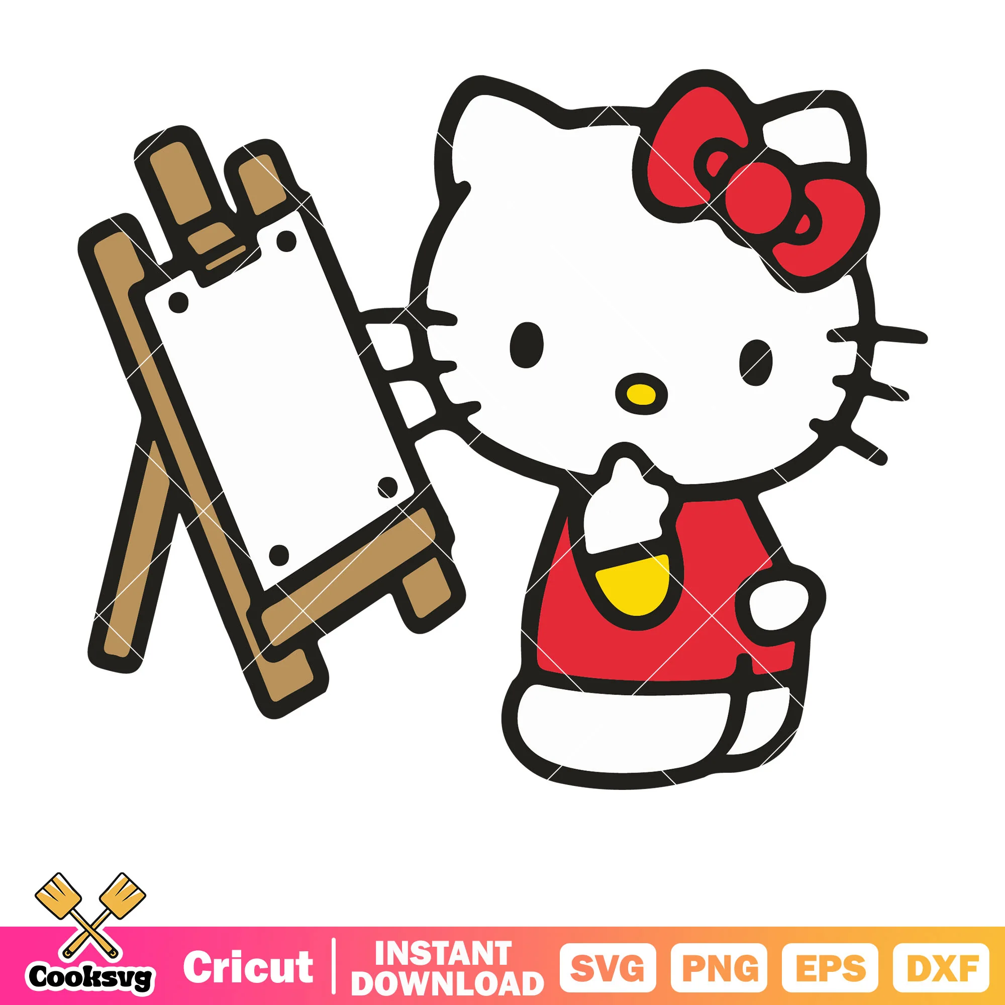 Hello kitty painting design svg, cartoon hello kitty svg