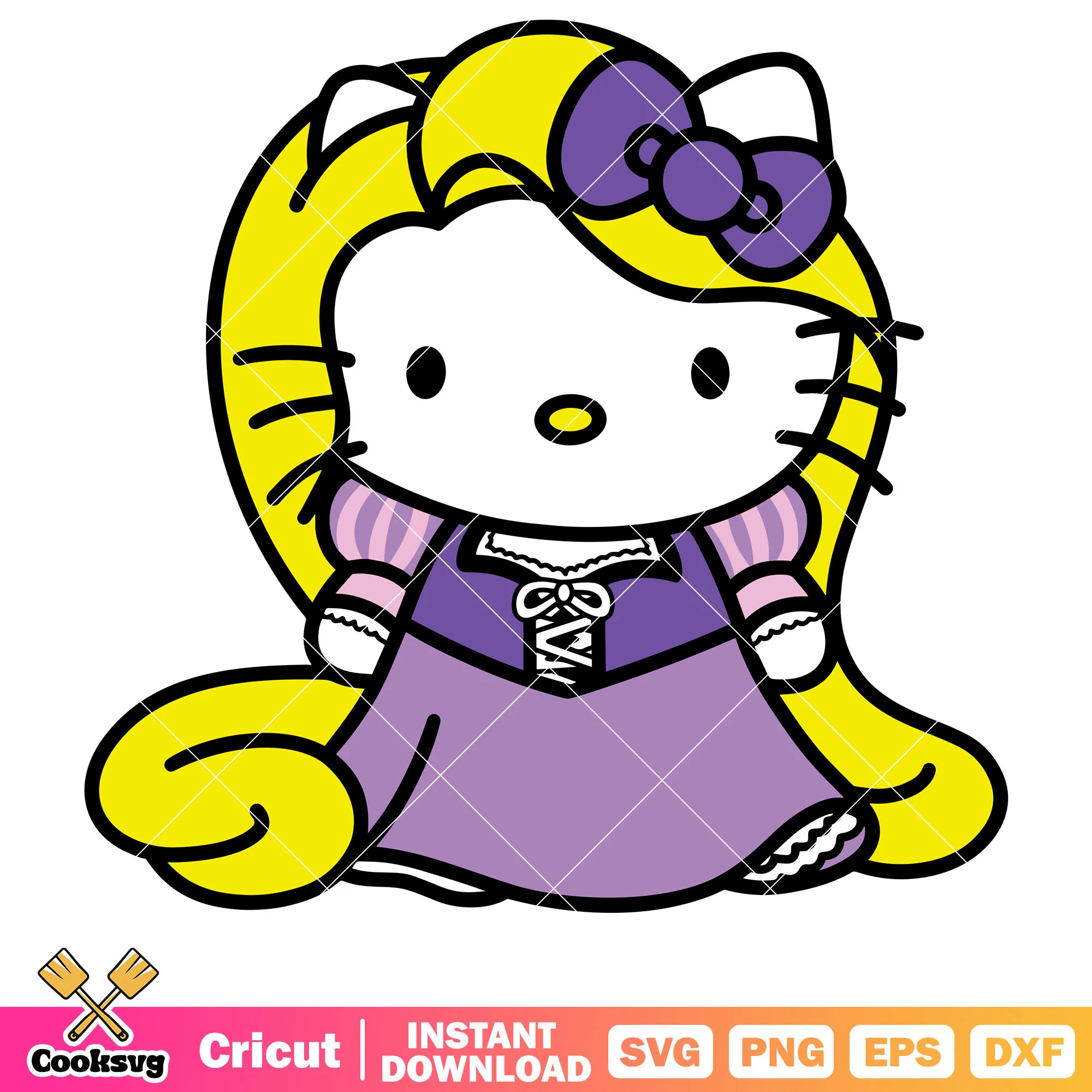Hello Kitty princess rapunzel svg, hello kitty svg, sanrio svg