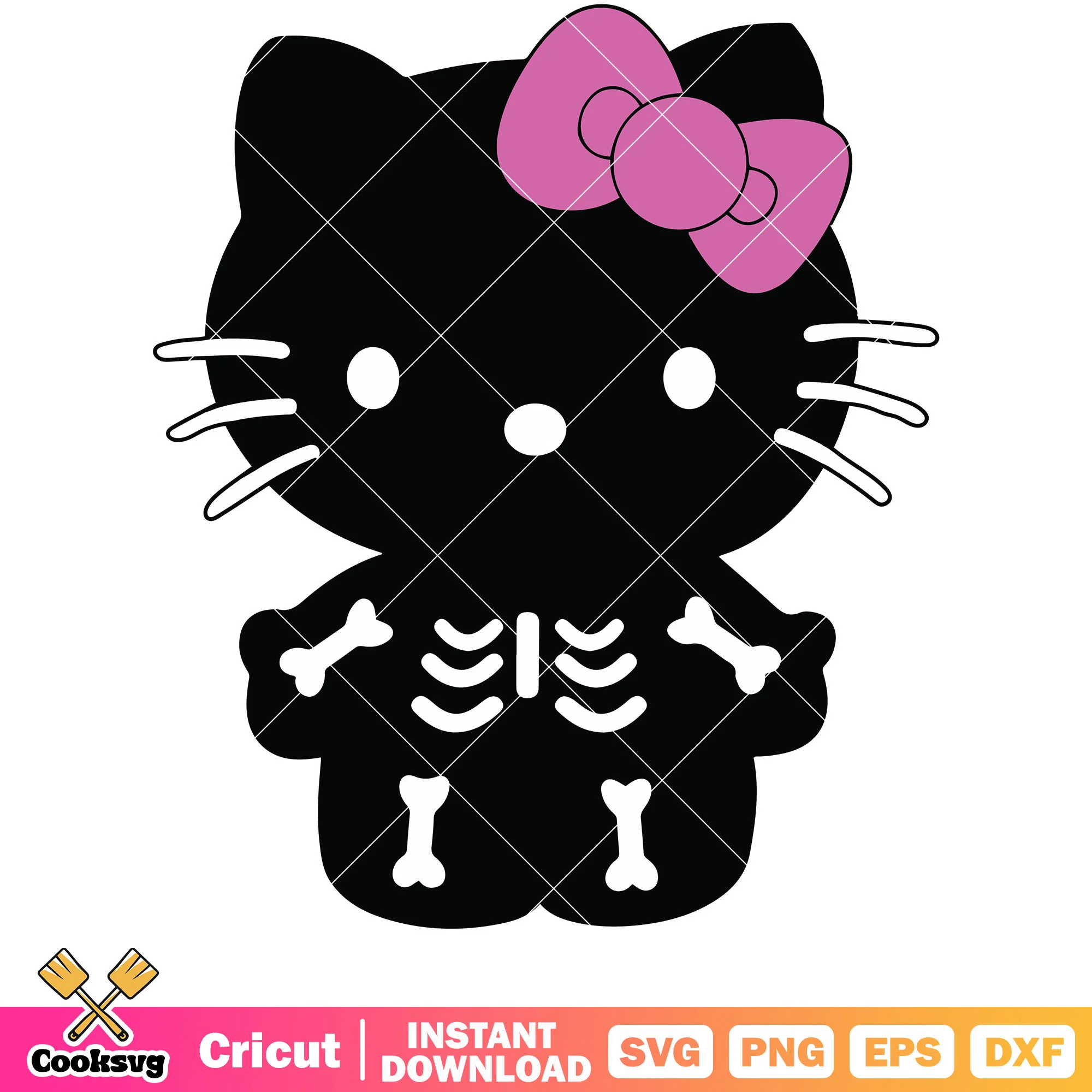 Hello kitty skeleton black halloween svg, halloween hello kitty svg