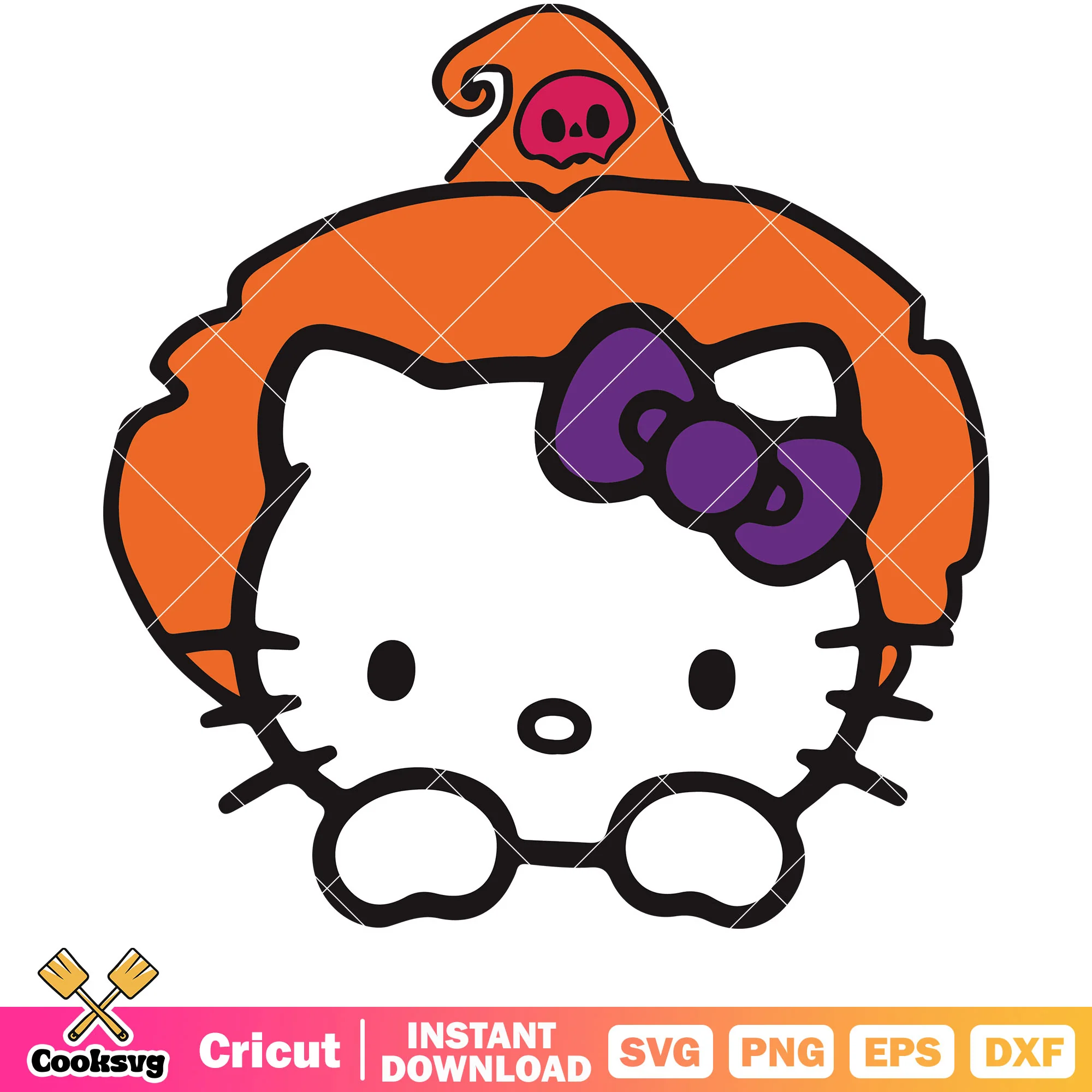 Hello kitty witch face halloween svg, hello kitty halloween svg