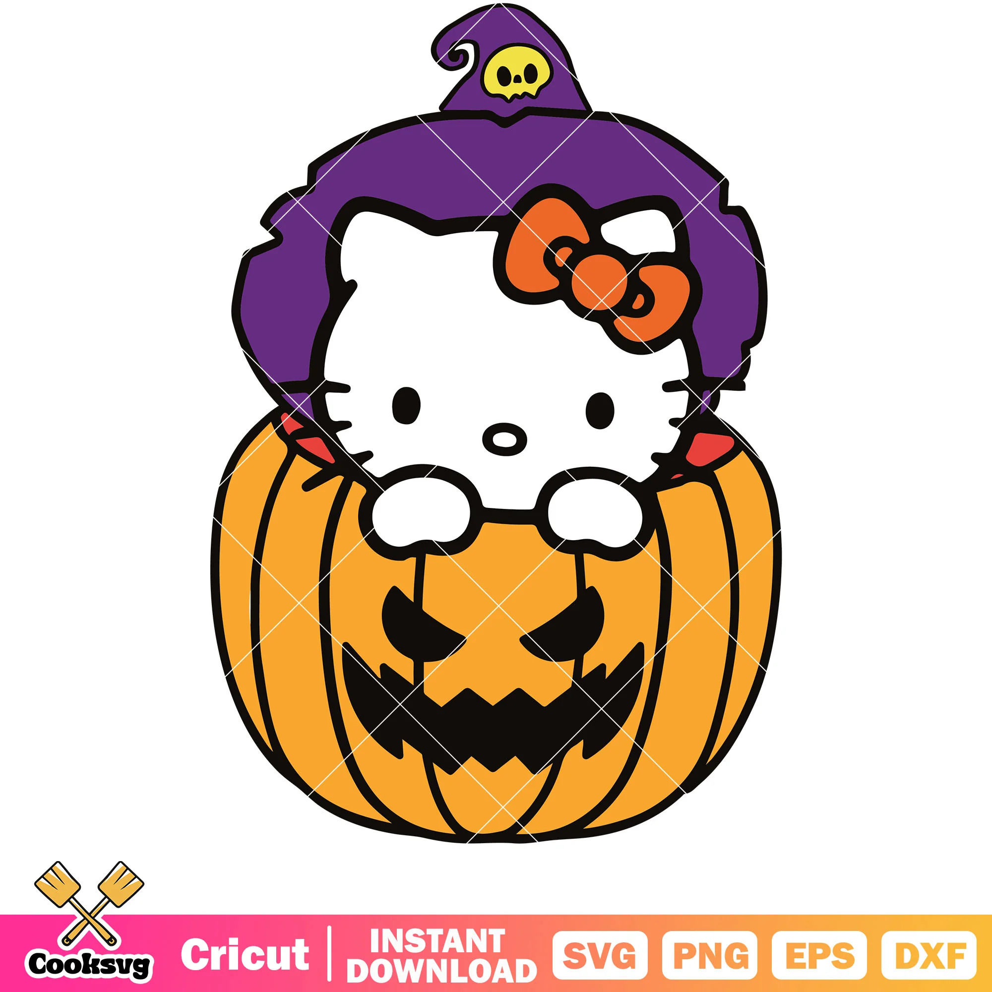 Hello kitty witch pumpkin halloween svg, hello kitty halloween svg