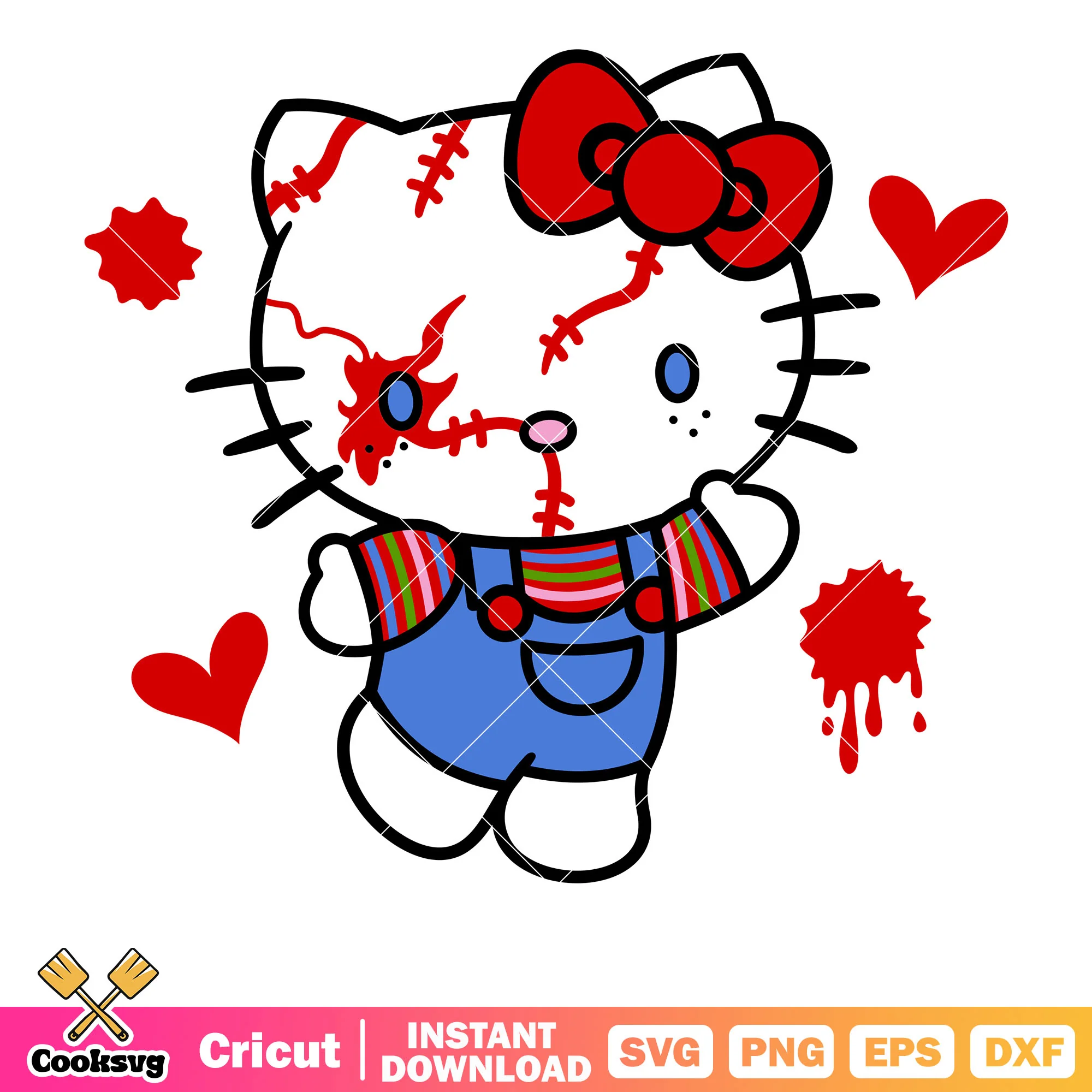 Hello kitty x chucky design svg, halloween hello kitty svg