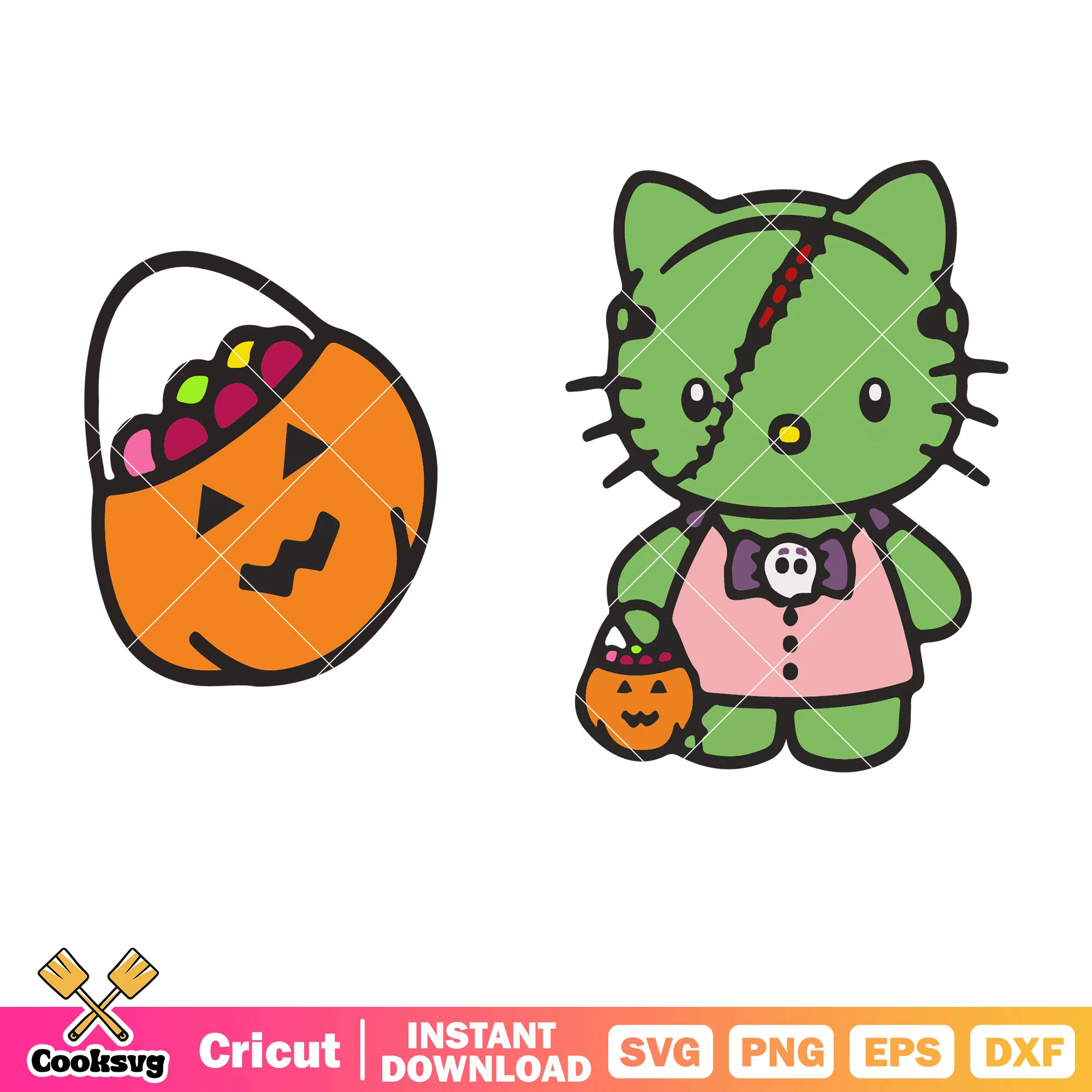 Hello kitty zombie pumpkin svg, hello kitty halloween svg