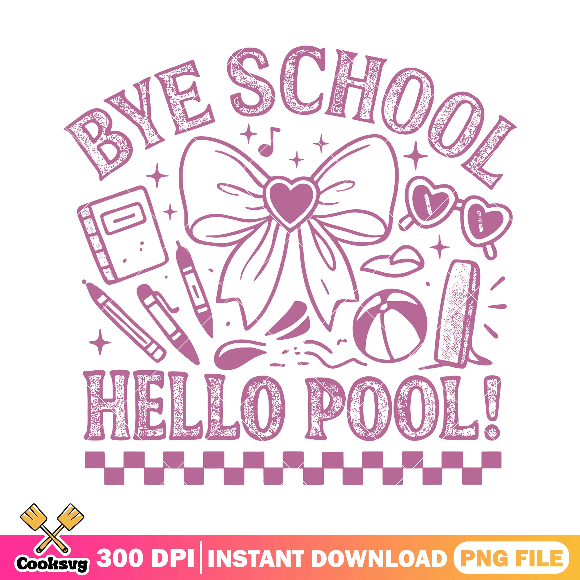 Hello pool design png, bye school png, back to school decor png