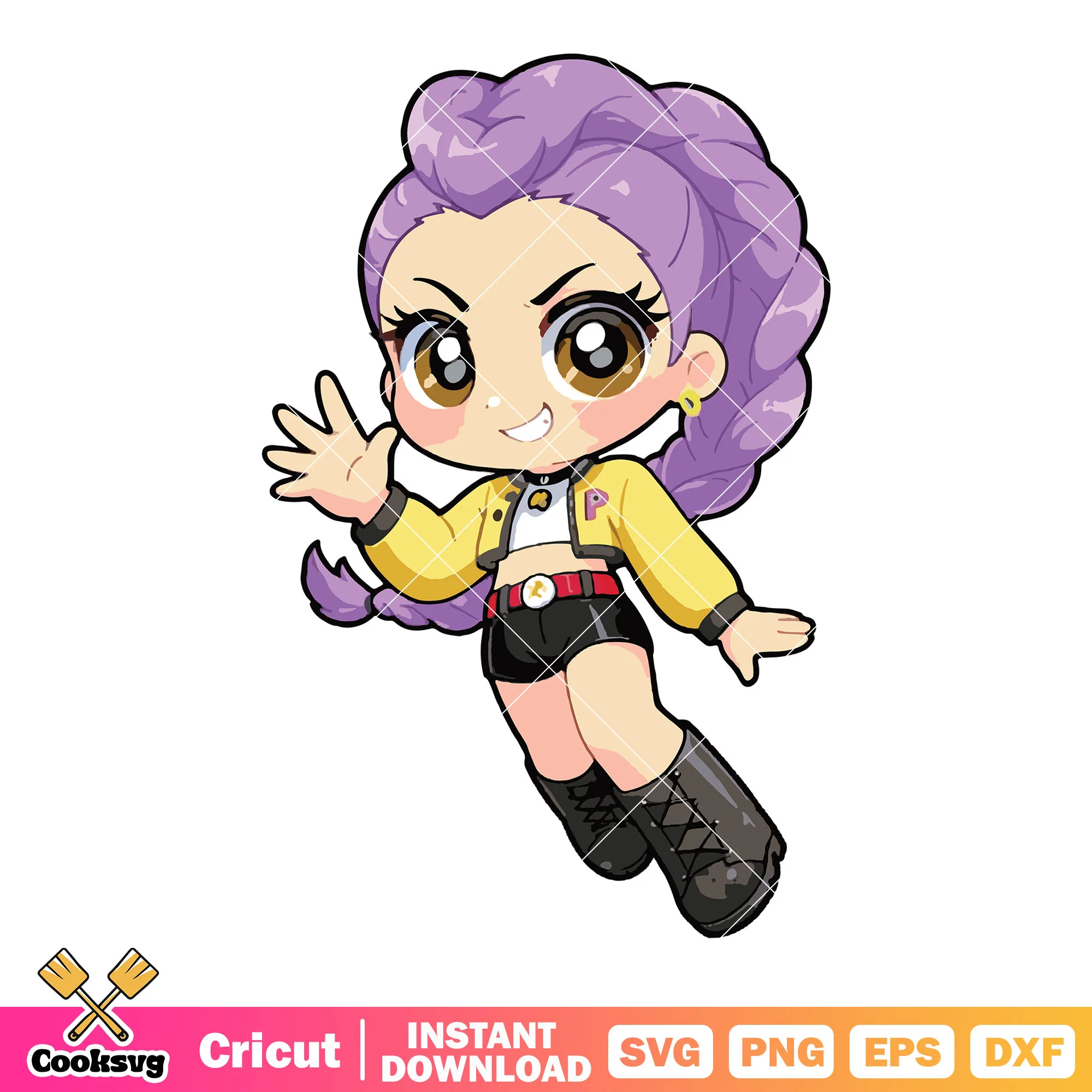 Hi pose chibi rumi svg, huntrix movie svg, rumi huntrix svg