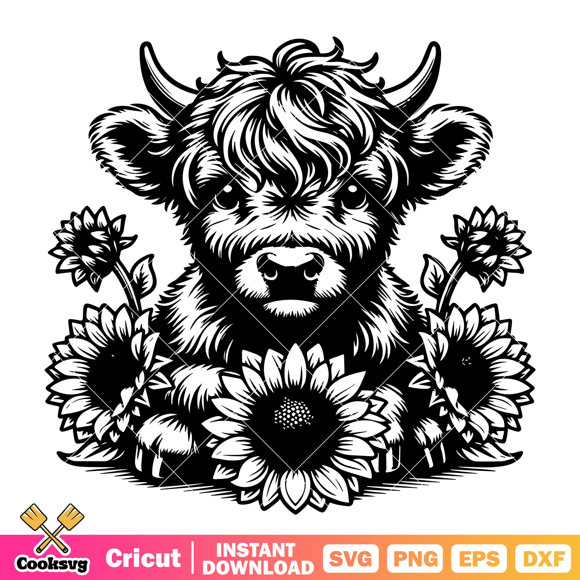 Highland Cow with Flowers svg, highland cows svg, highland cow baby svg