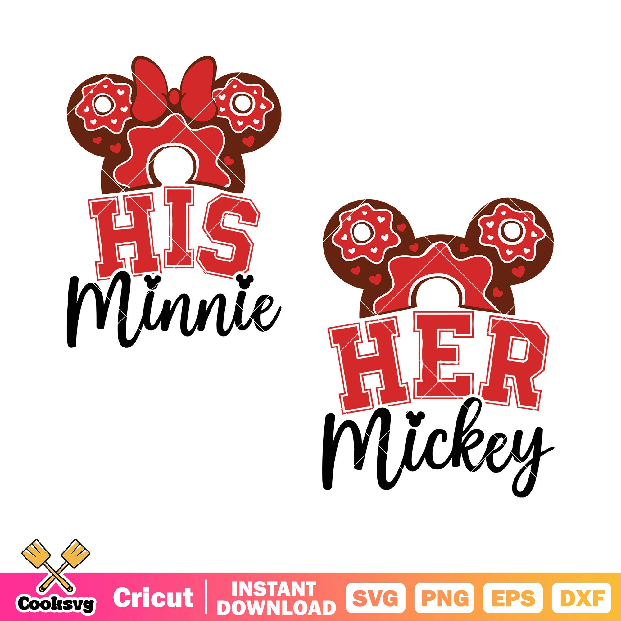His Minnie red bow tie svg, Her mickey svg, disney character svg
