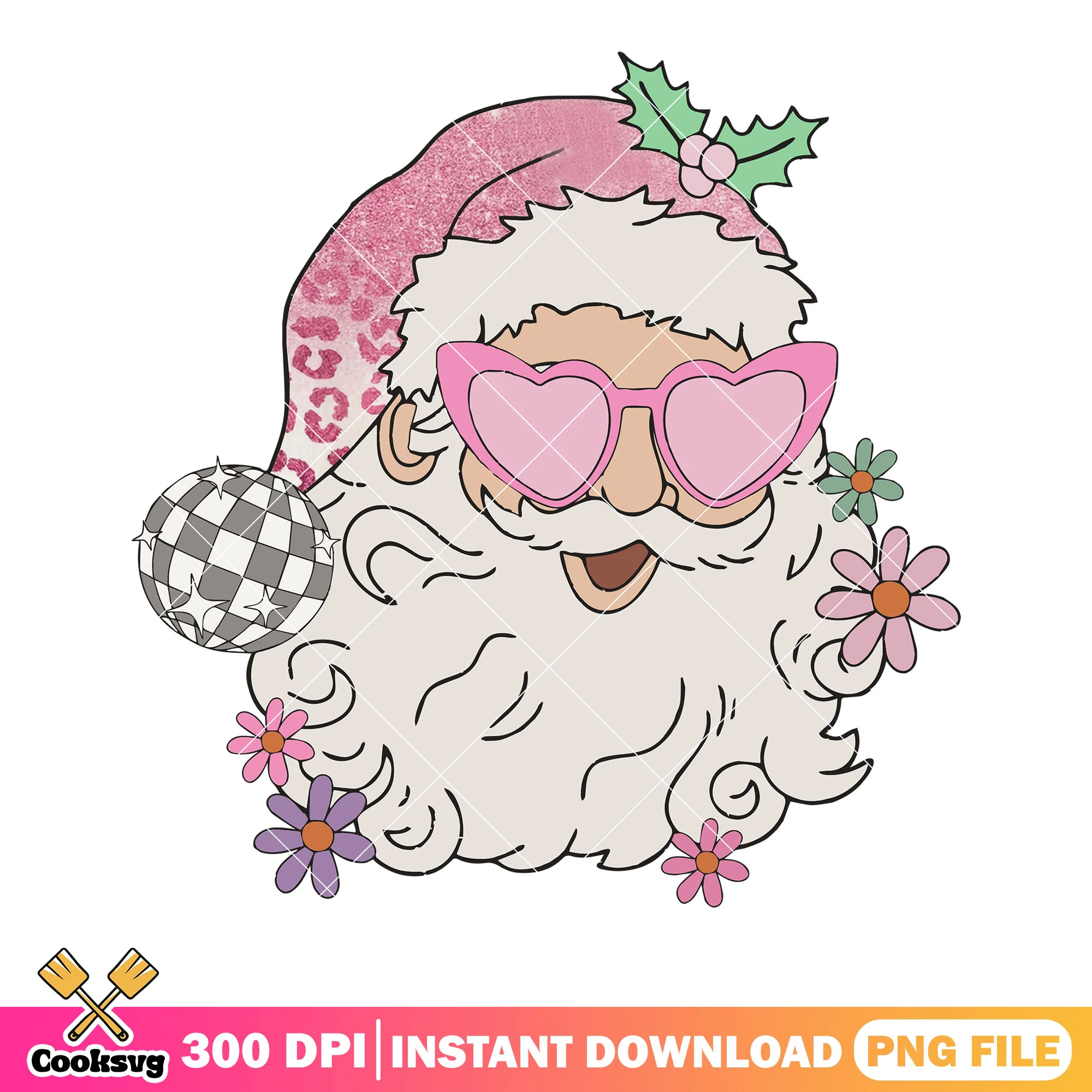 Ho ho ho pink santa png, disco christmas png, santa claus png