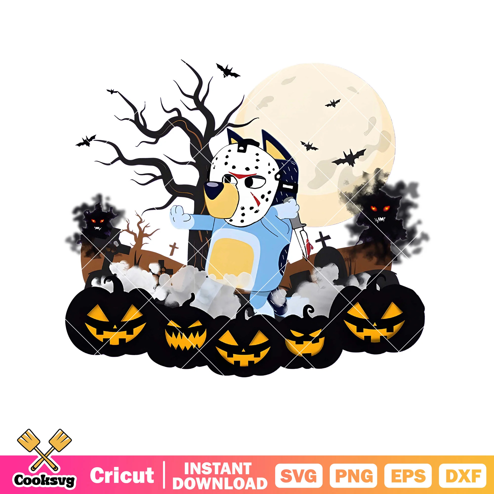 Hockey mask bluey dog halloween svg, bluey pumpkin kit svg, bluey dog svg