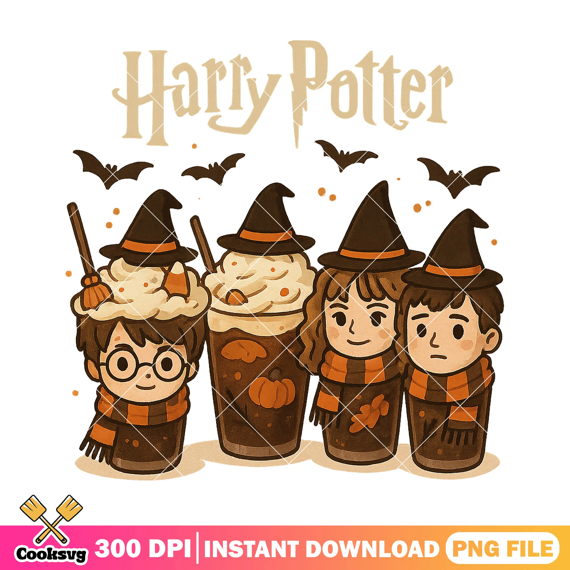 Hogwarts coffee magic png, harry potter movie png, happy halloween png