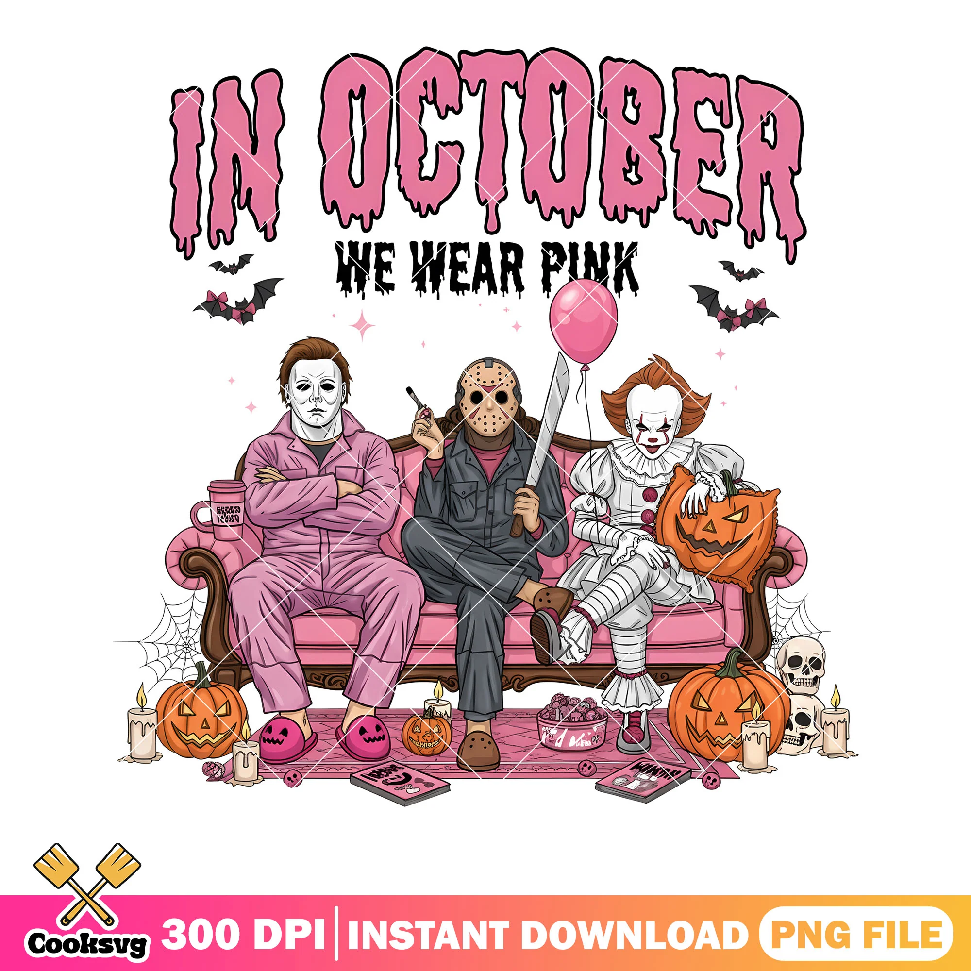 Honor pink october scary png, fredy krueger  png, scary halloween png