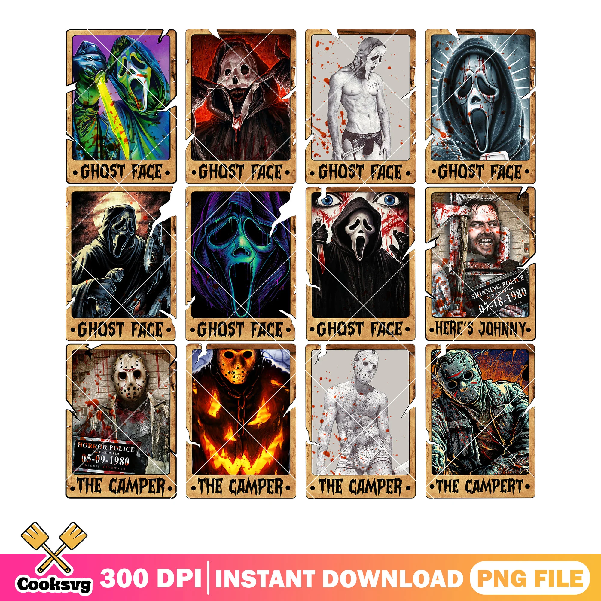 Horrible serial killer png bundle, heres johnny png, ghostface png