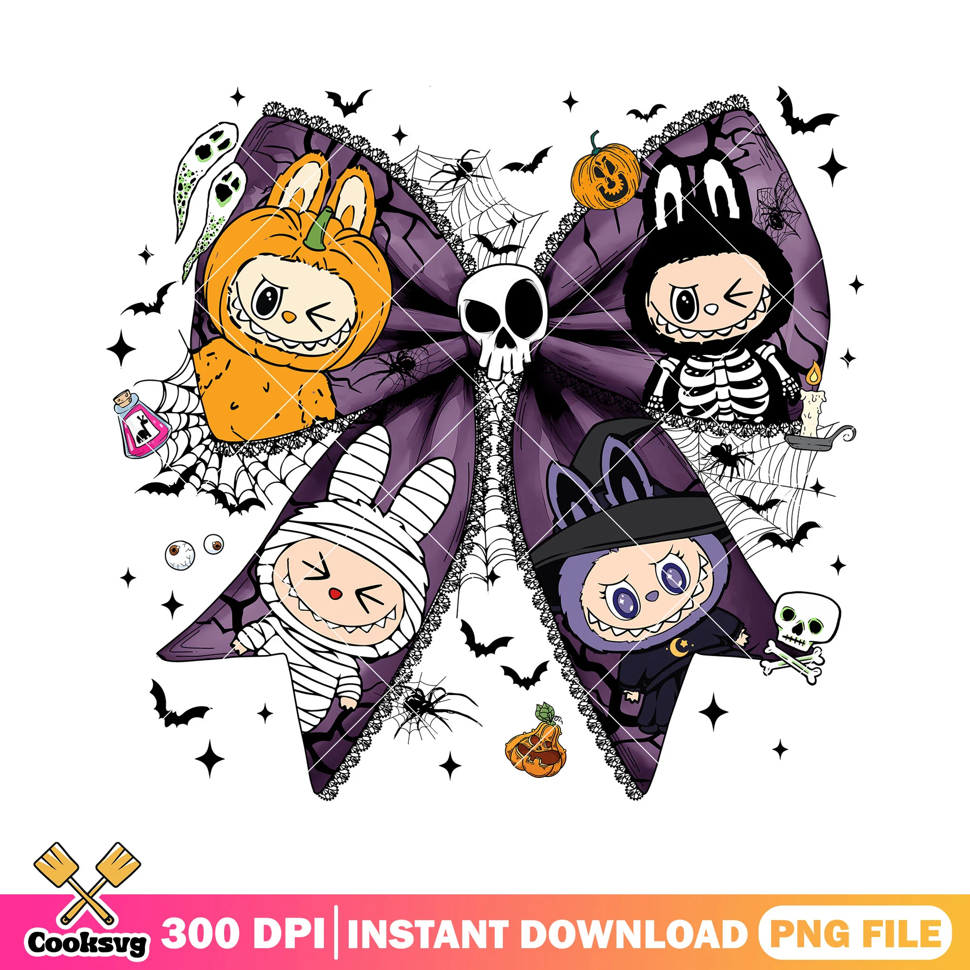 Horror bow labubu png, halloween candy png, the monsters labubu png