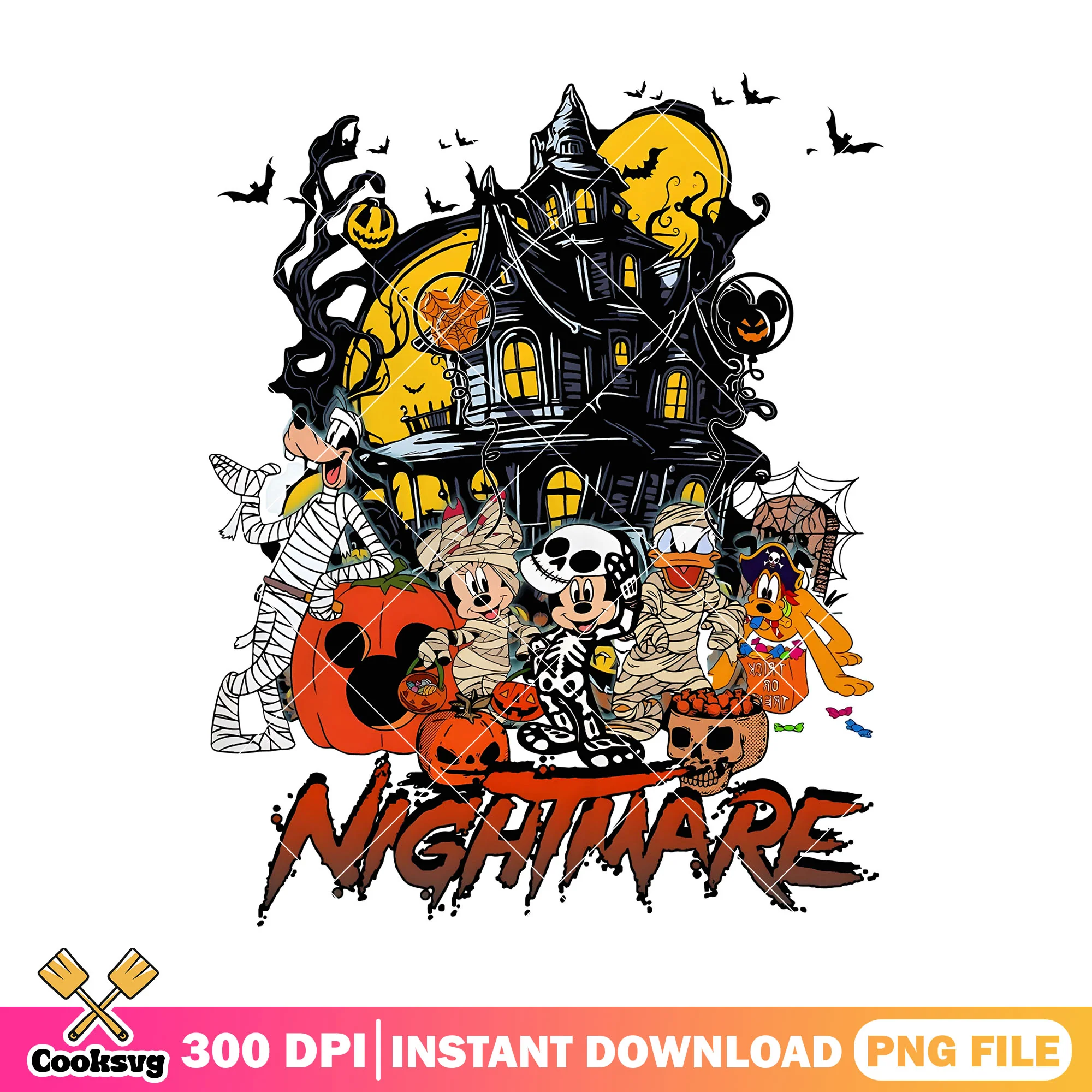 Horror castle with mickey png, mickey friend png, halloween happy png