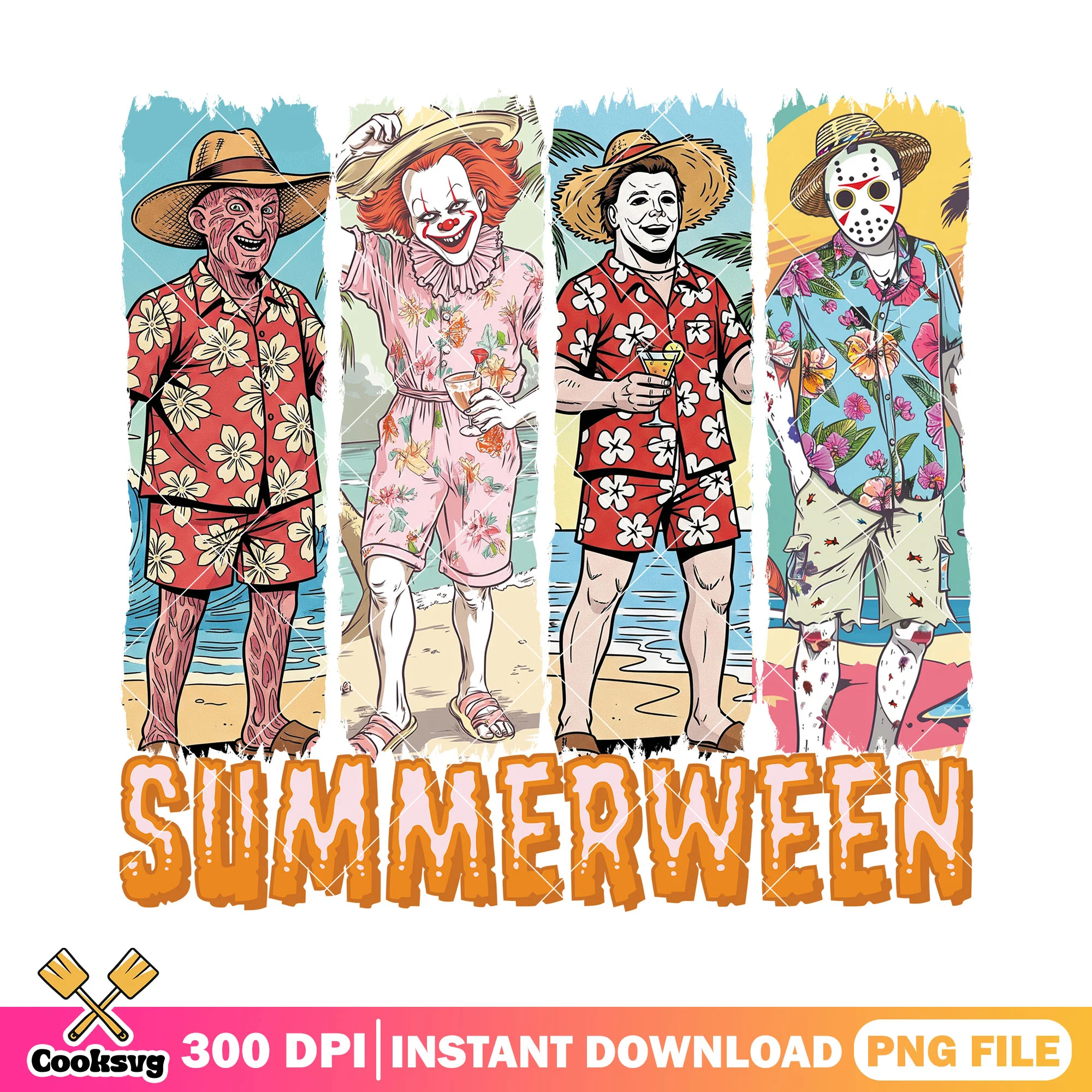 Horror character summerween outfit design png, summer time png