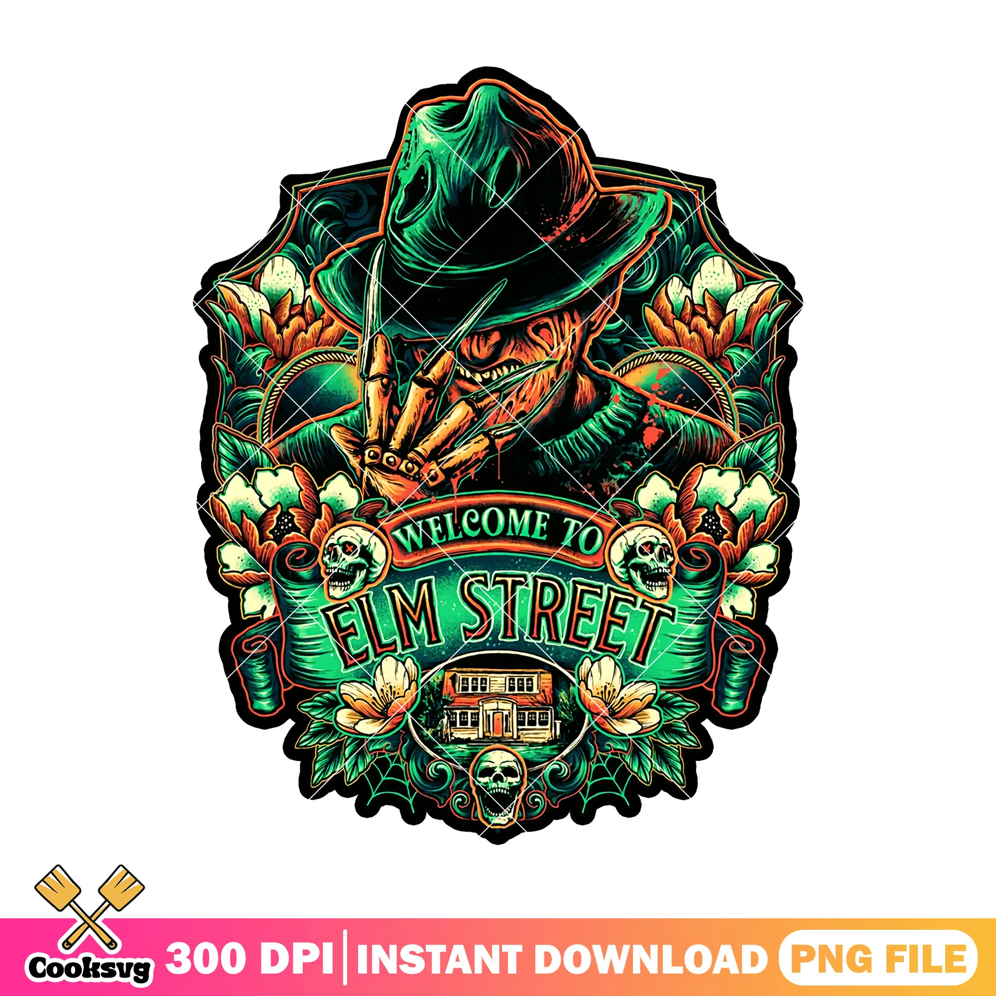 Horror elm street design png, halloween custome png, halloween png