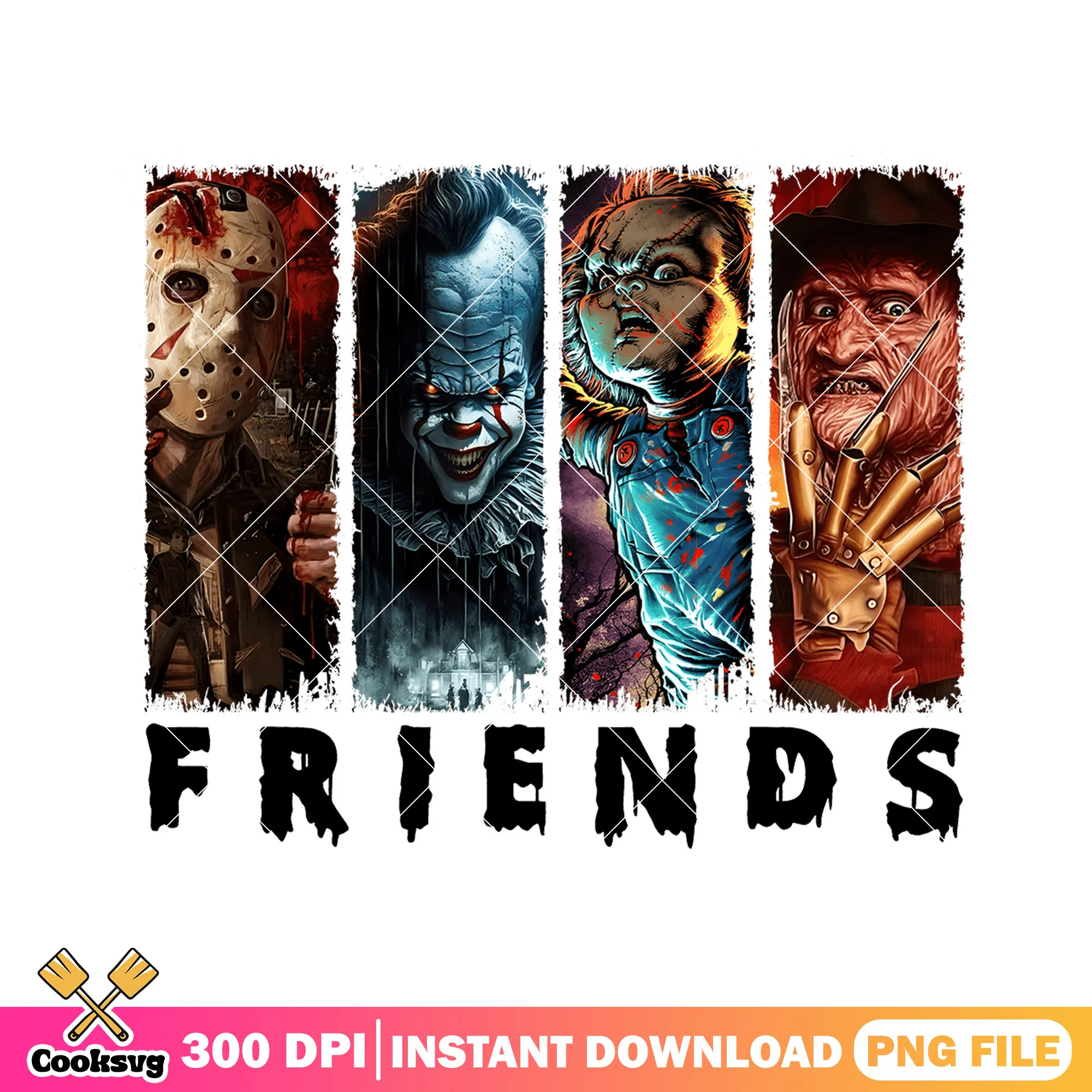 Horror friends design png, horror characters png, halloween png