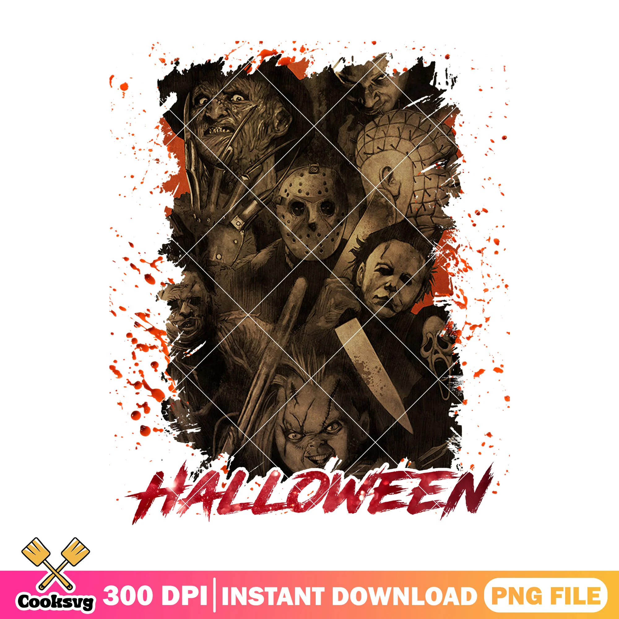 Horror killers halloween design png, happy halloween png, horror movie png