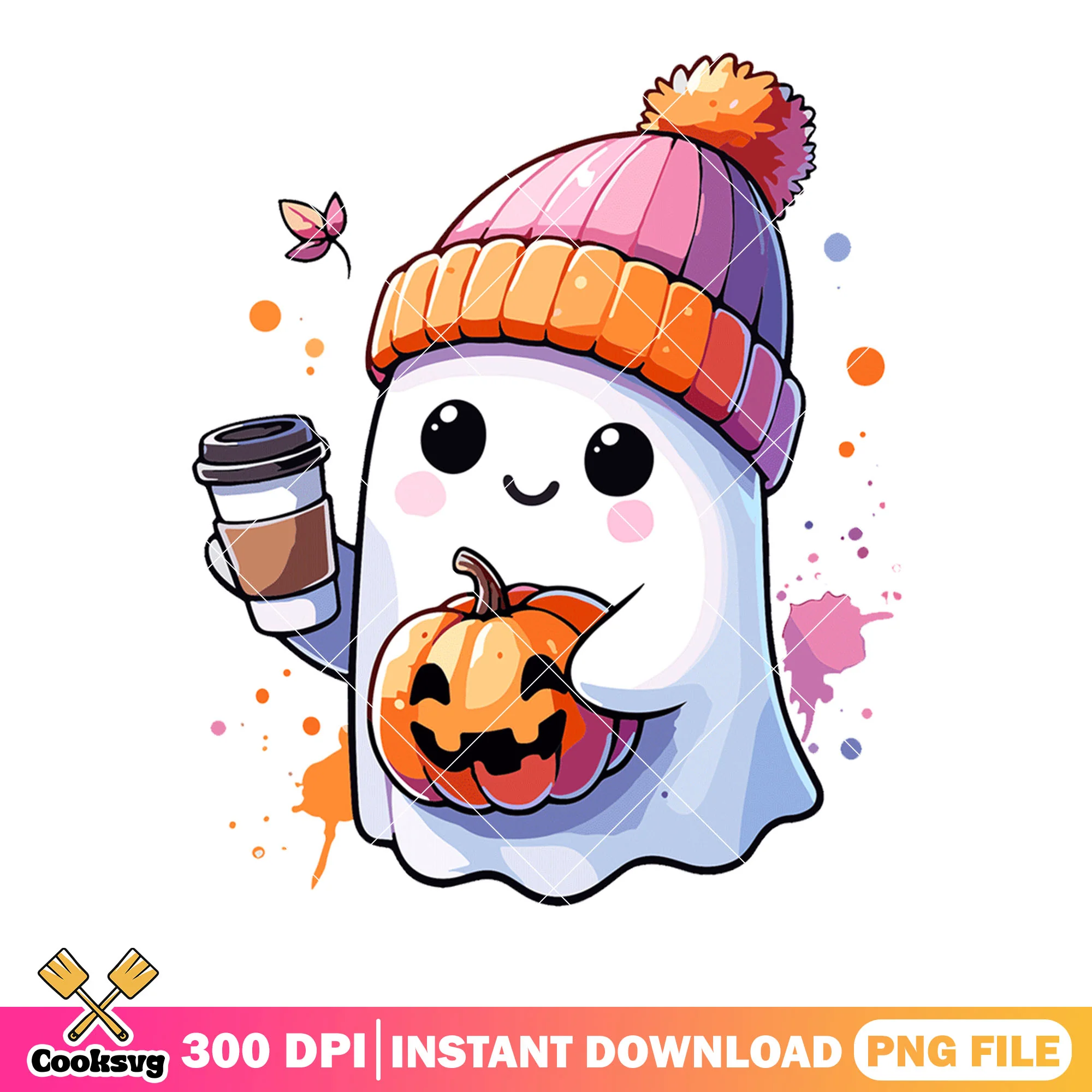 Hot coffee and beanie png, jack o lantern png, scary night png