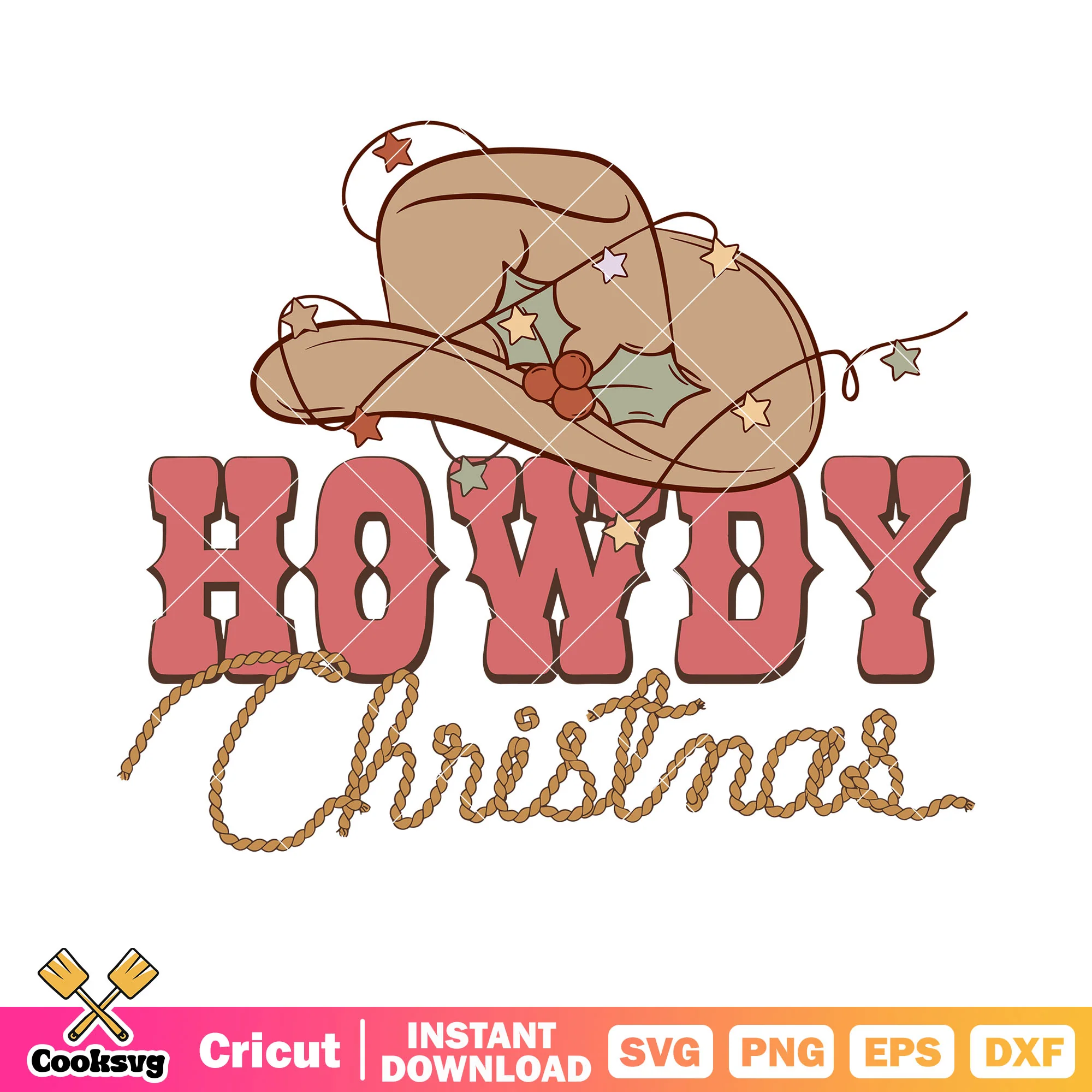 Howdy rope christmas svg, cowboy hat svg, string line svg