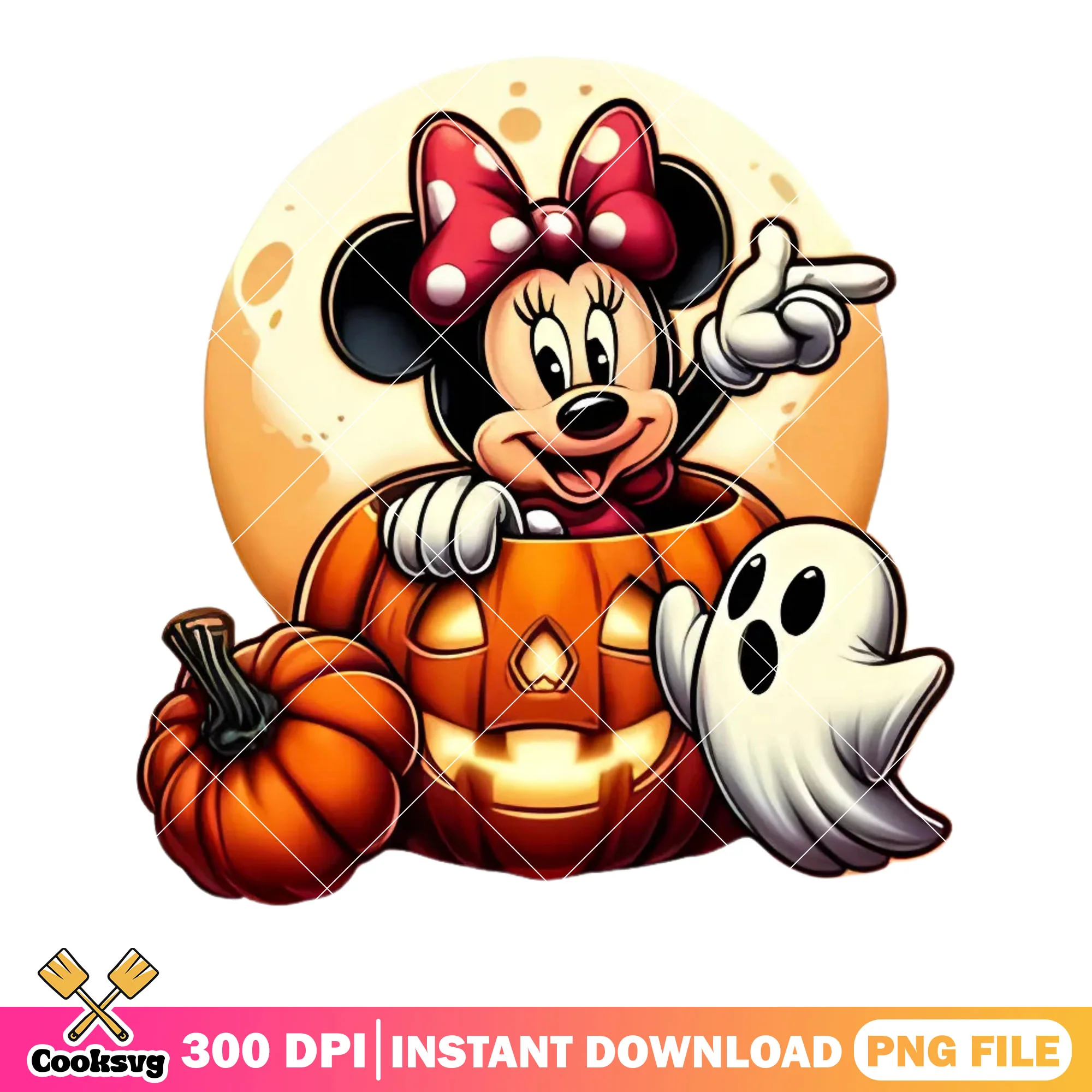 Huge pumpkin and minnie png, full moon night png, ghost baby png