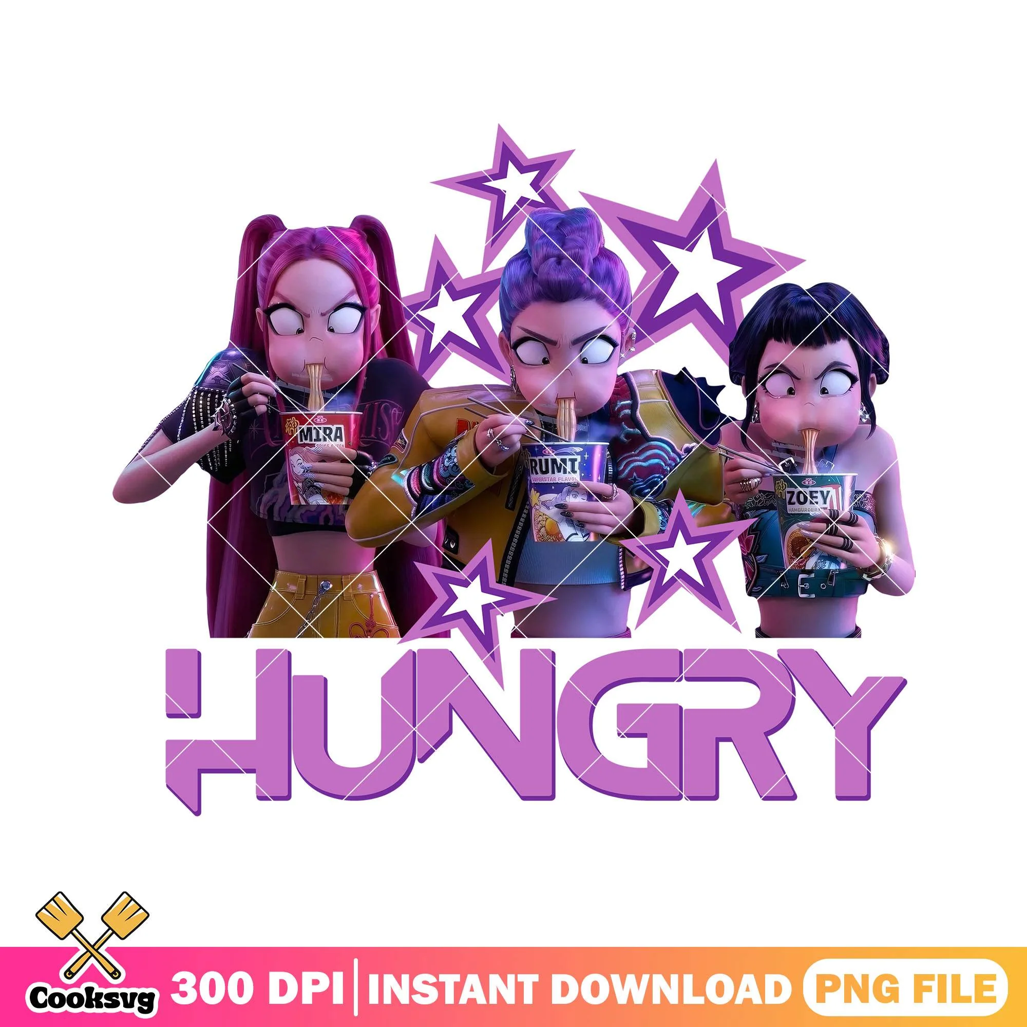 Hungry huntrix png, huntrix band png, huntrix ramyeon png