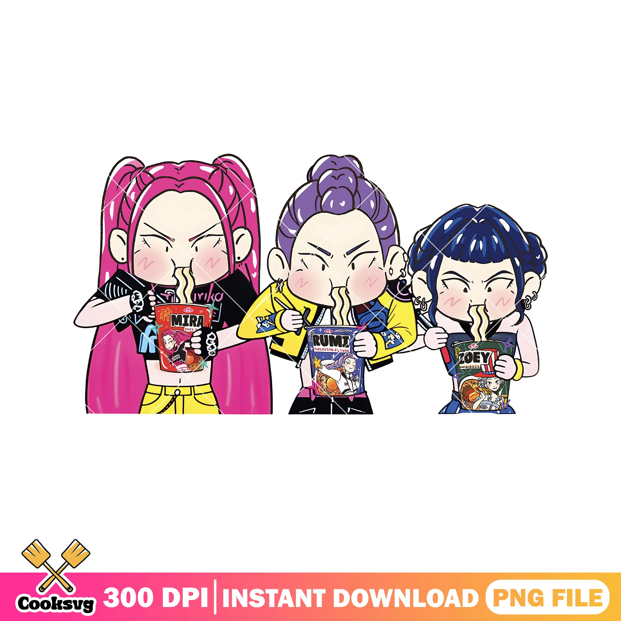 Huntrix and ramyeon png, huntrix ramyeon png, kpop huntrix png
