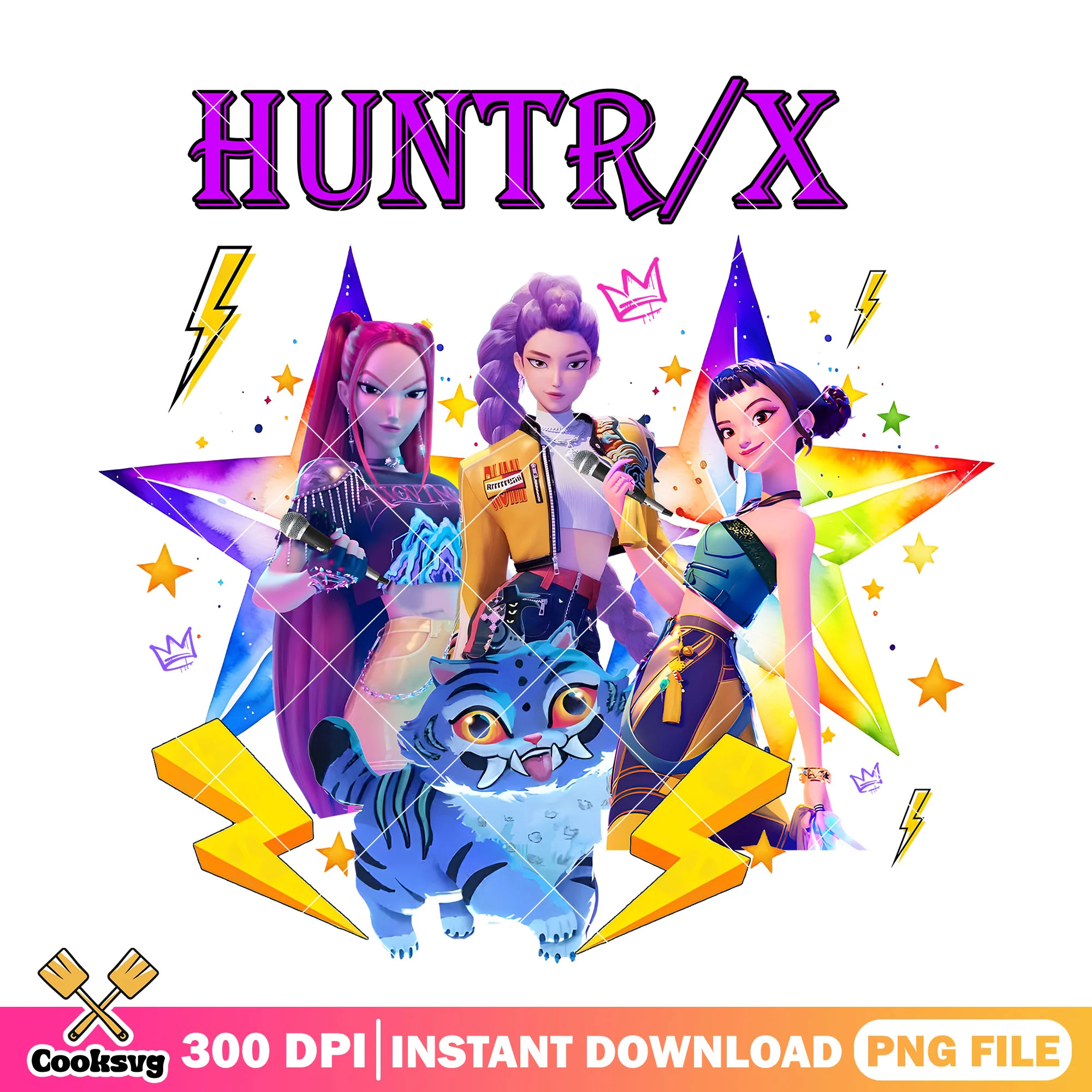 Huntrix and tiger png, derpy kpop png, huntrix netflix png
