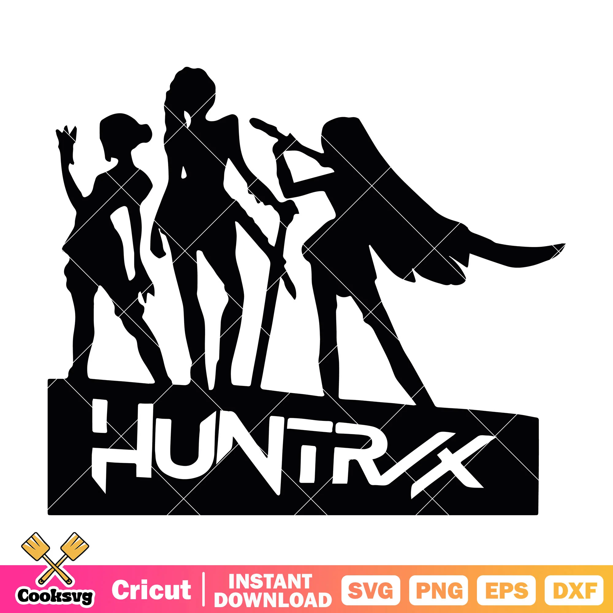 Huntrix band silhouette svg, huntrix kpop svg, huntrix netflix svg
