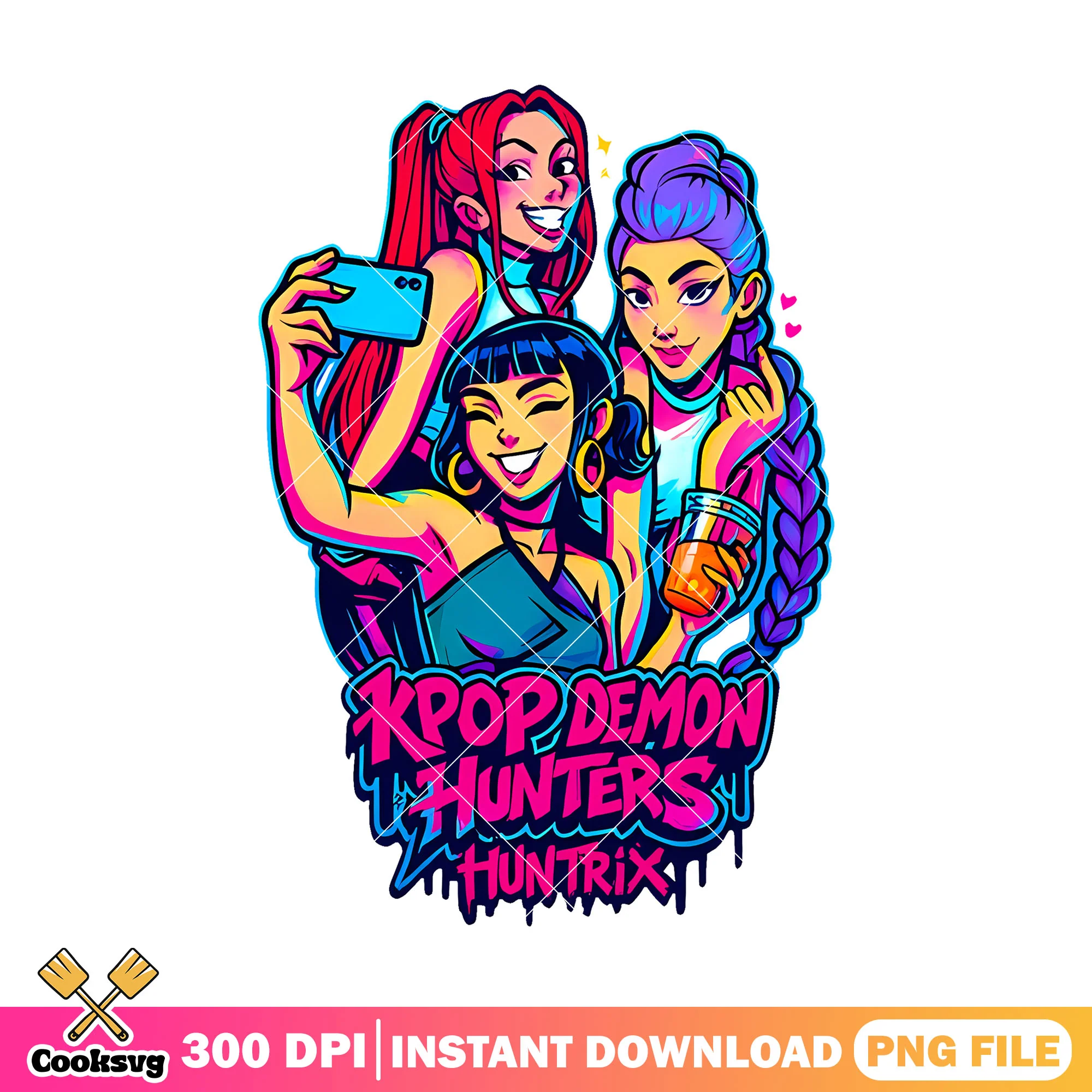 Huntrix girl selfie png, kpop huntrix png, kpop demon hunters png