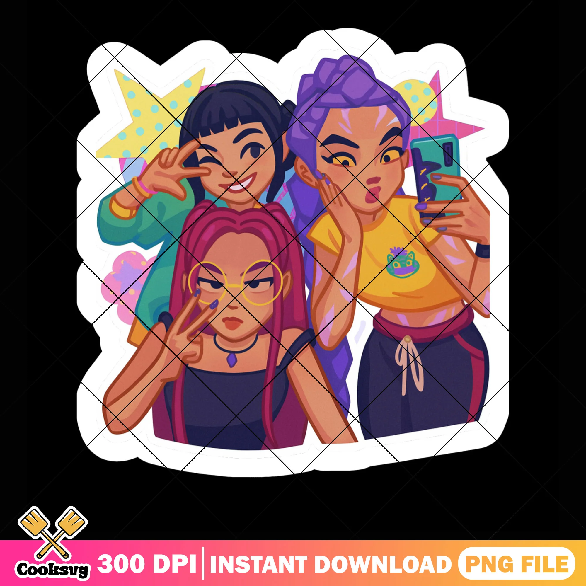 Huntrix girl selfie png sticker, kpop netflix png, huntrix kpop png
