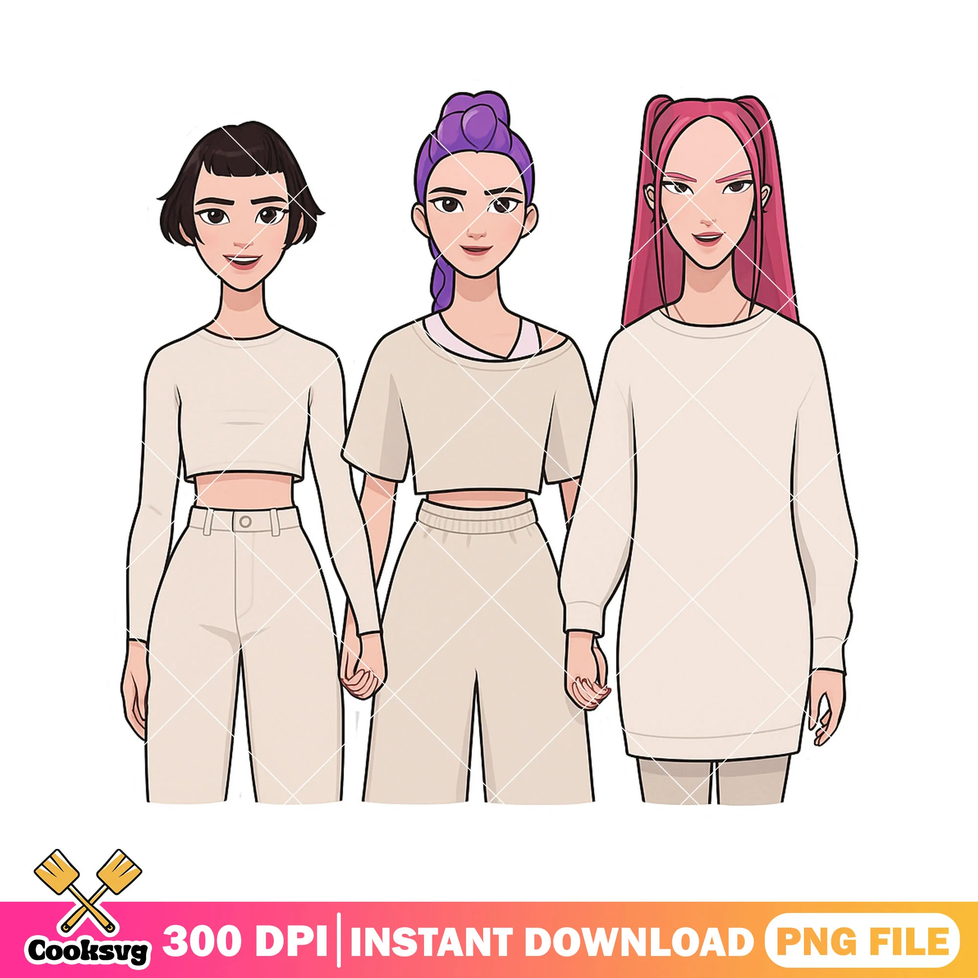 Huntrix girls casual style png, huntrix member png, huntrix girl png