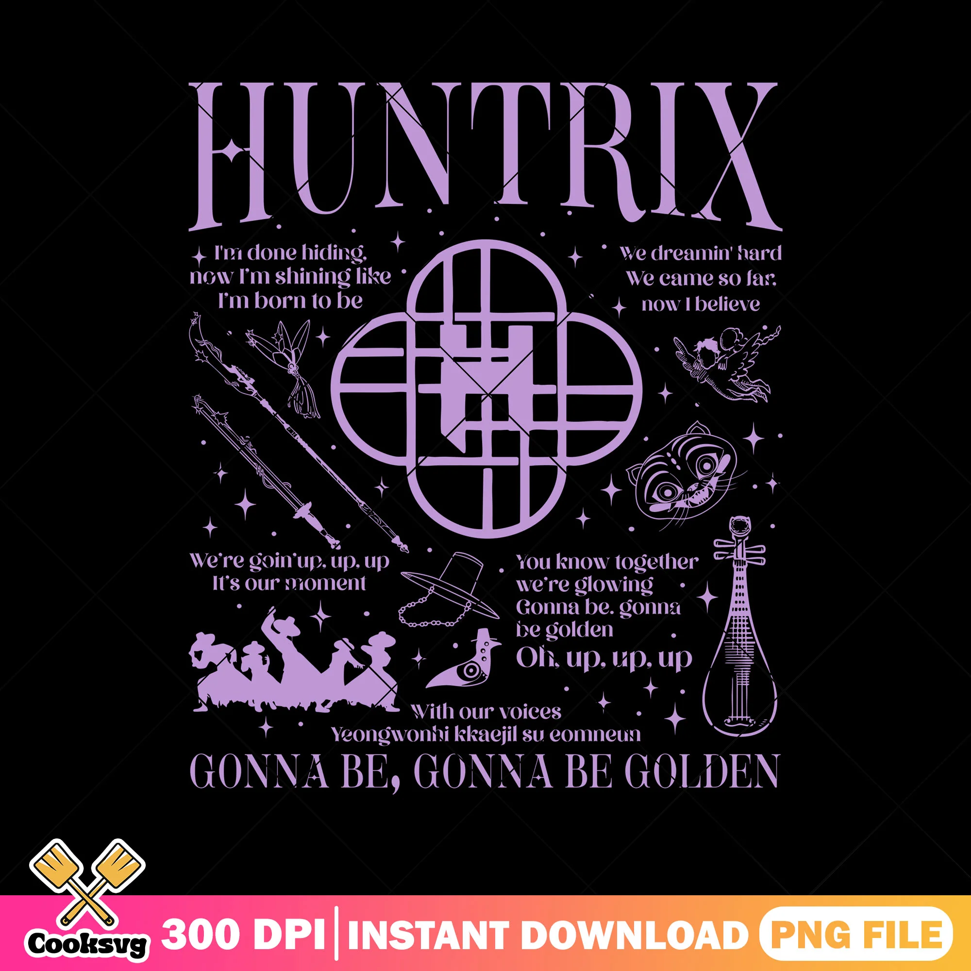 Huntrix gonna be golden pink png, huntrix golden png, kpop hunters png