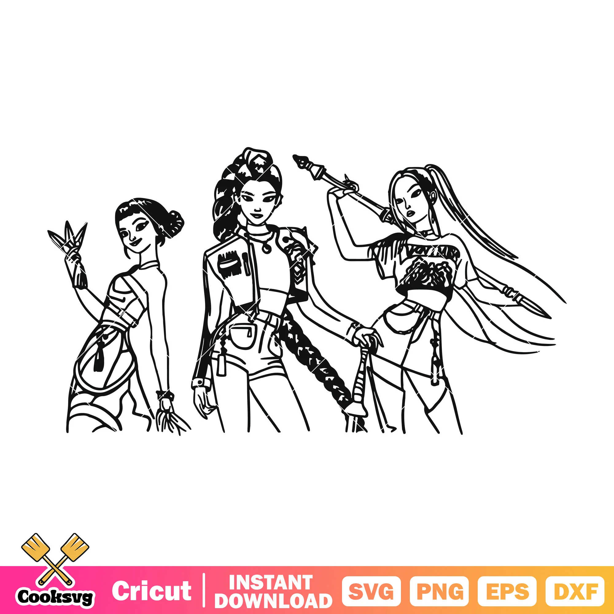 Huntrix kpop band outline svg, huntrix movie svg, huntrix girl svg
