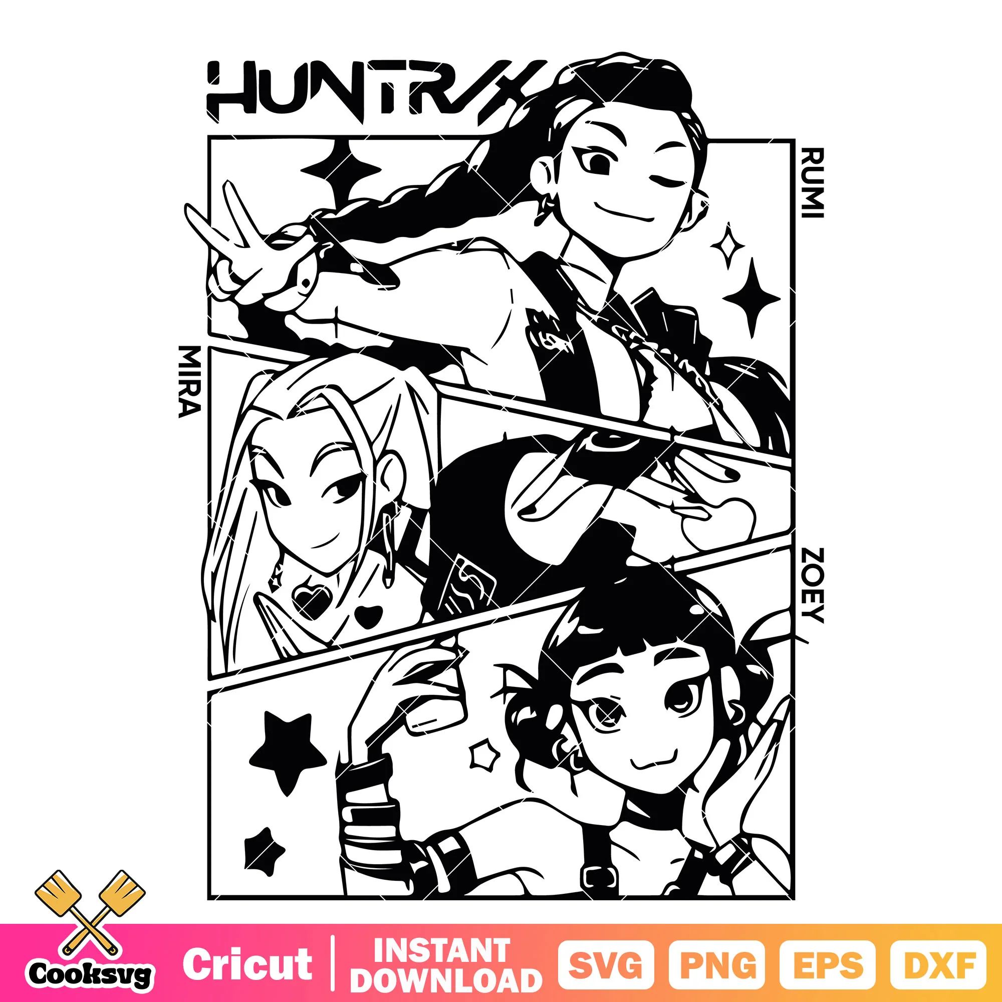 Huntrix member outline svg, huntrix girl svg, huntrix hunters svg