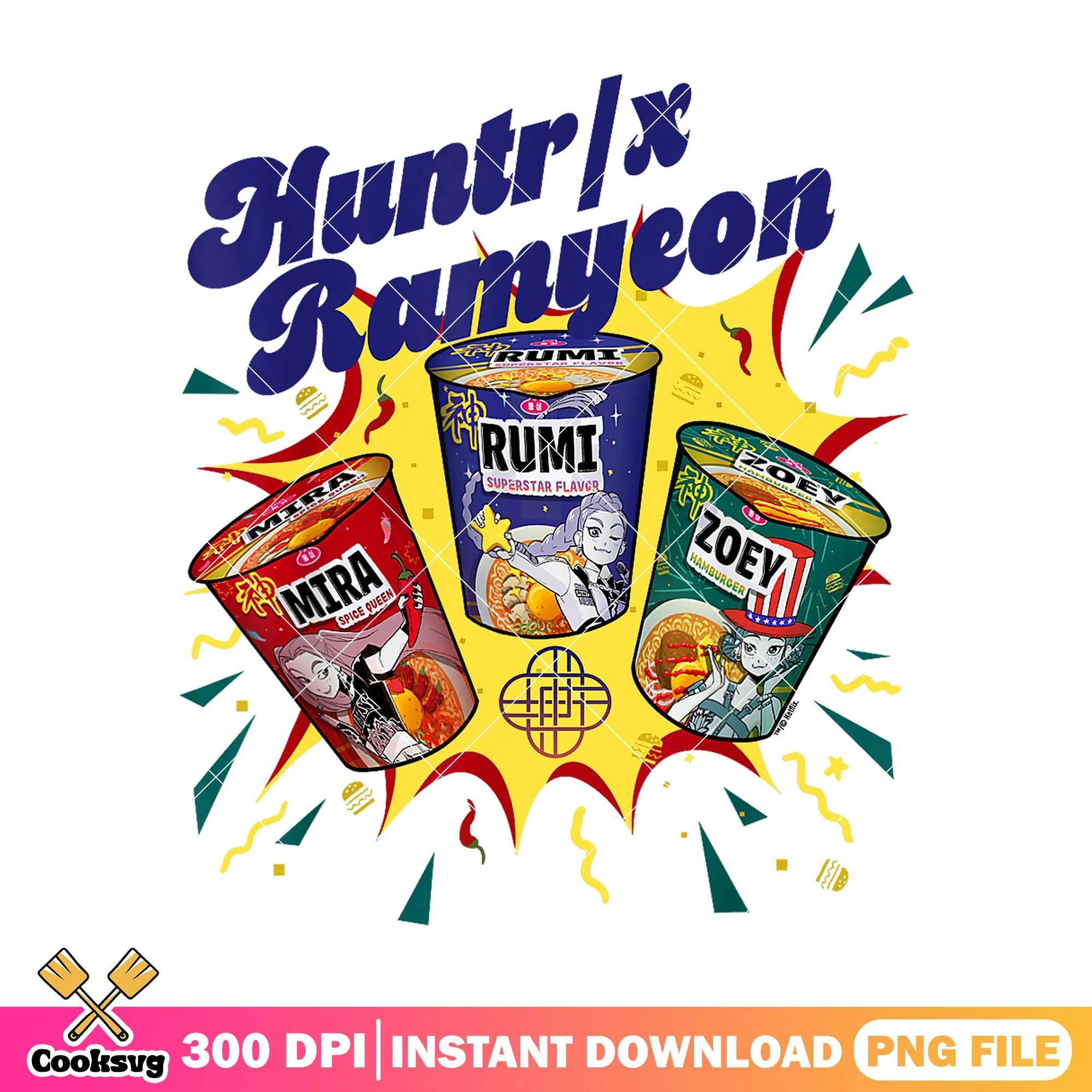 Huntrix ramyeon explode png, huntrix ramyeon png, kpop hunters png