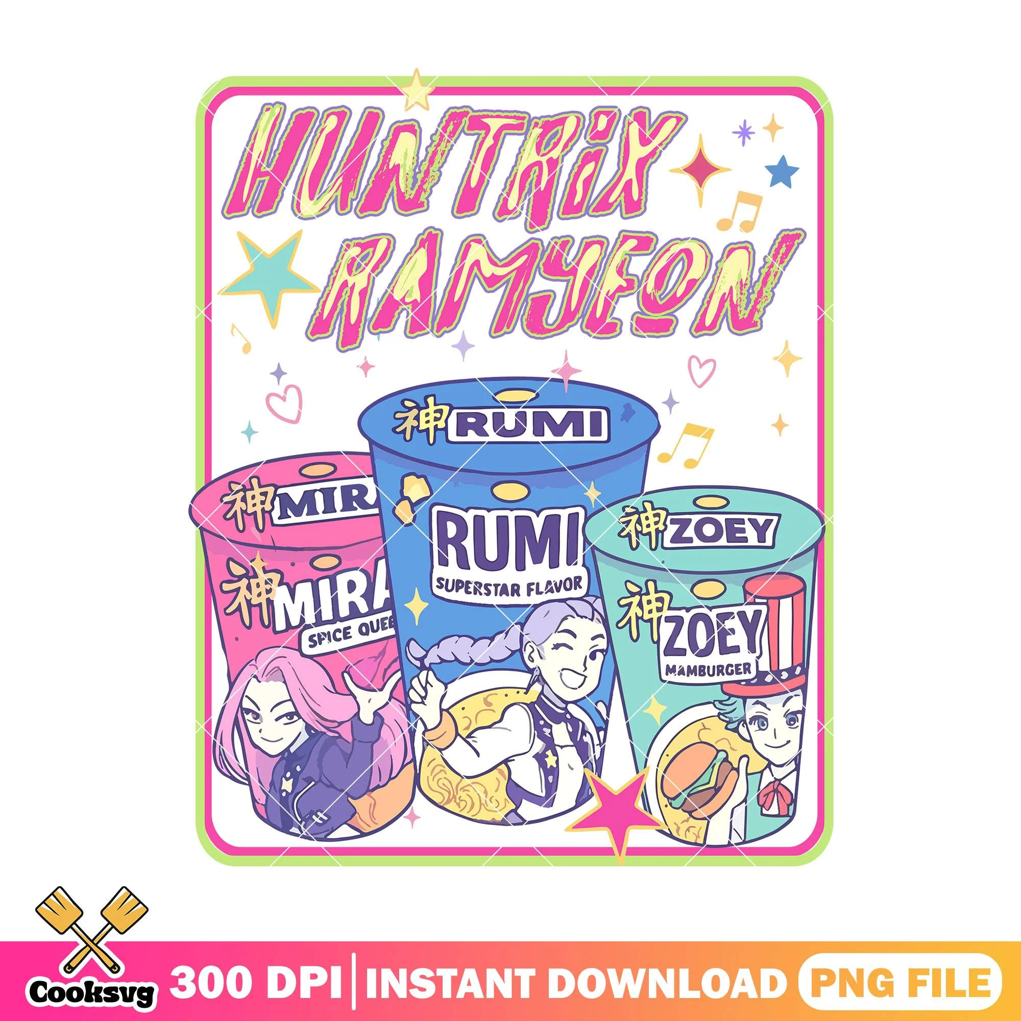 Huntrix ramyeon kpop png, kpop demon hunters png, huntrix girl png