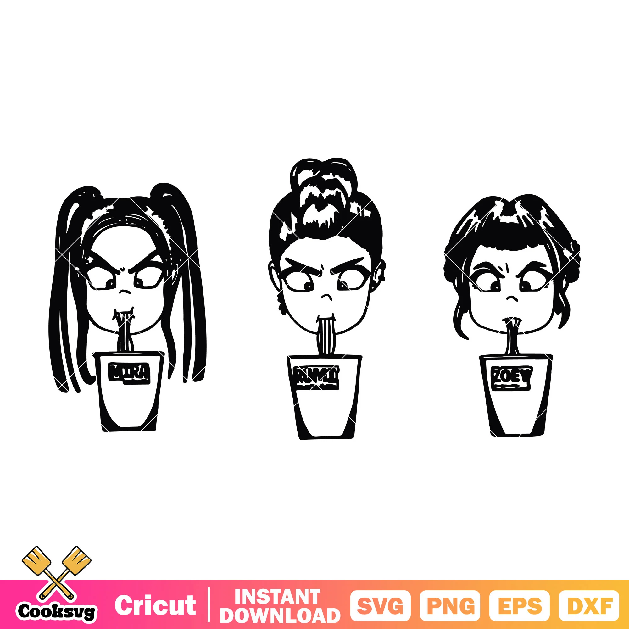 Huntrix ramyeon outline svg, huntrix rameyon svg, huntrix kpop svg