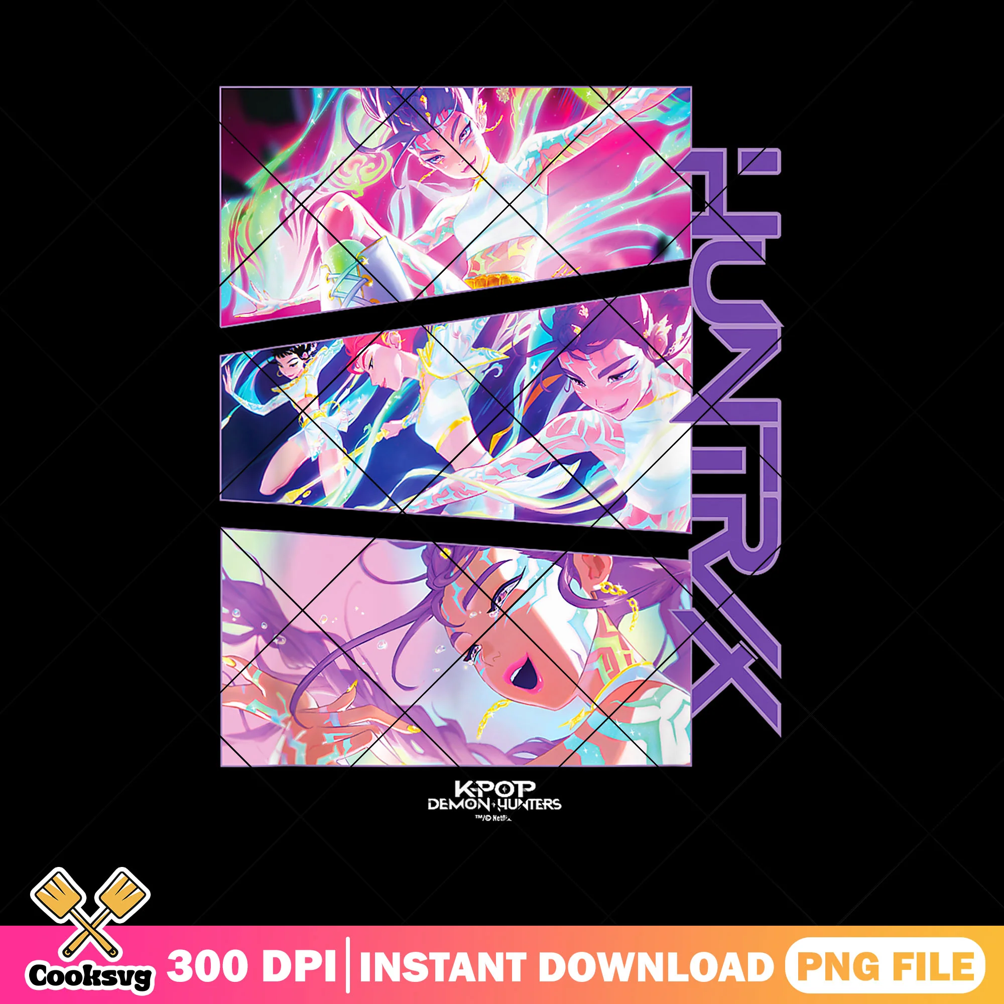 Huntrix vibrant rectangle png, huntrix girl png, kpop hunters png