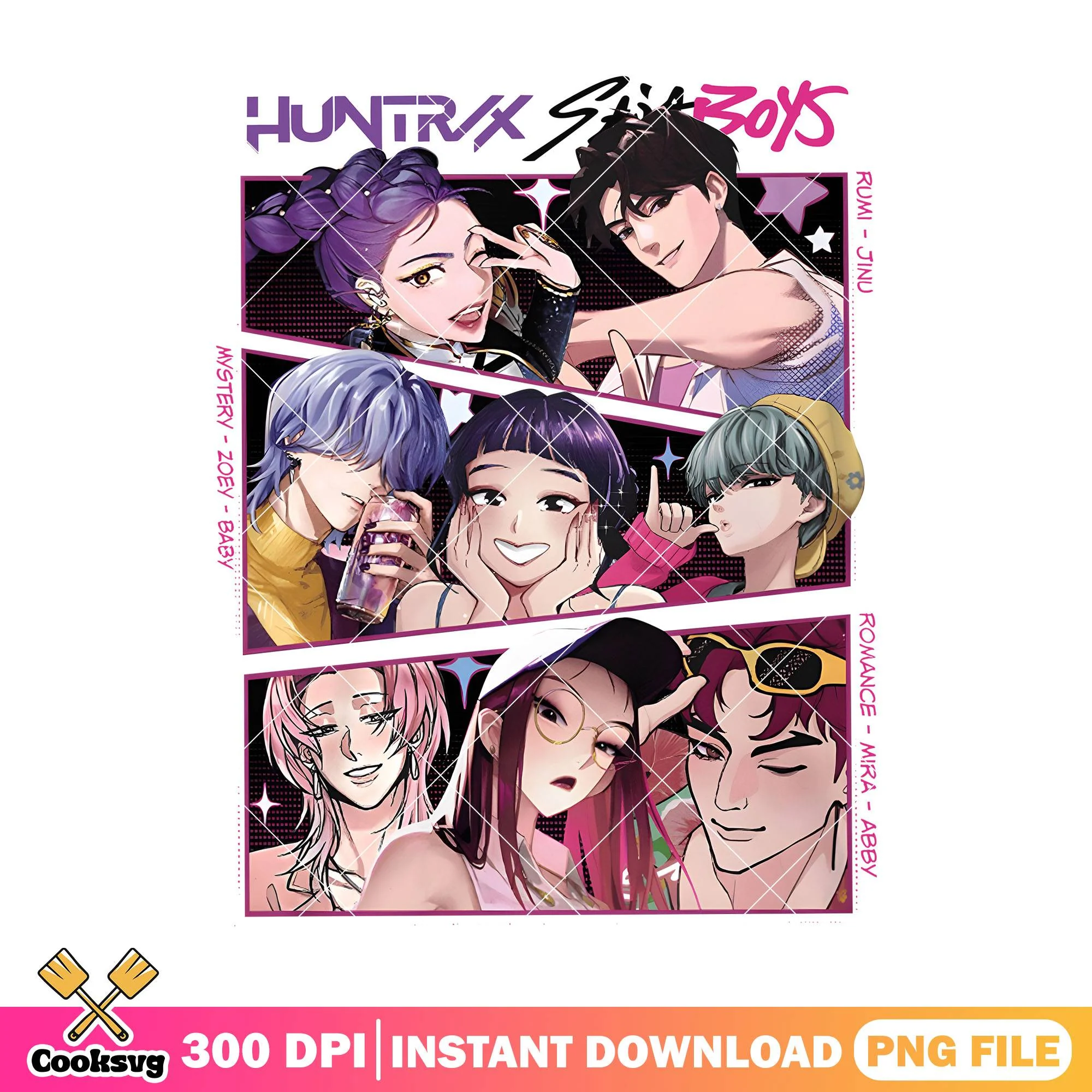 Huntrix x sajaboys couple png, huntrix band png, saja boys band png