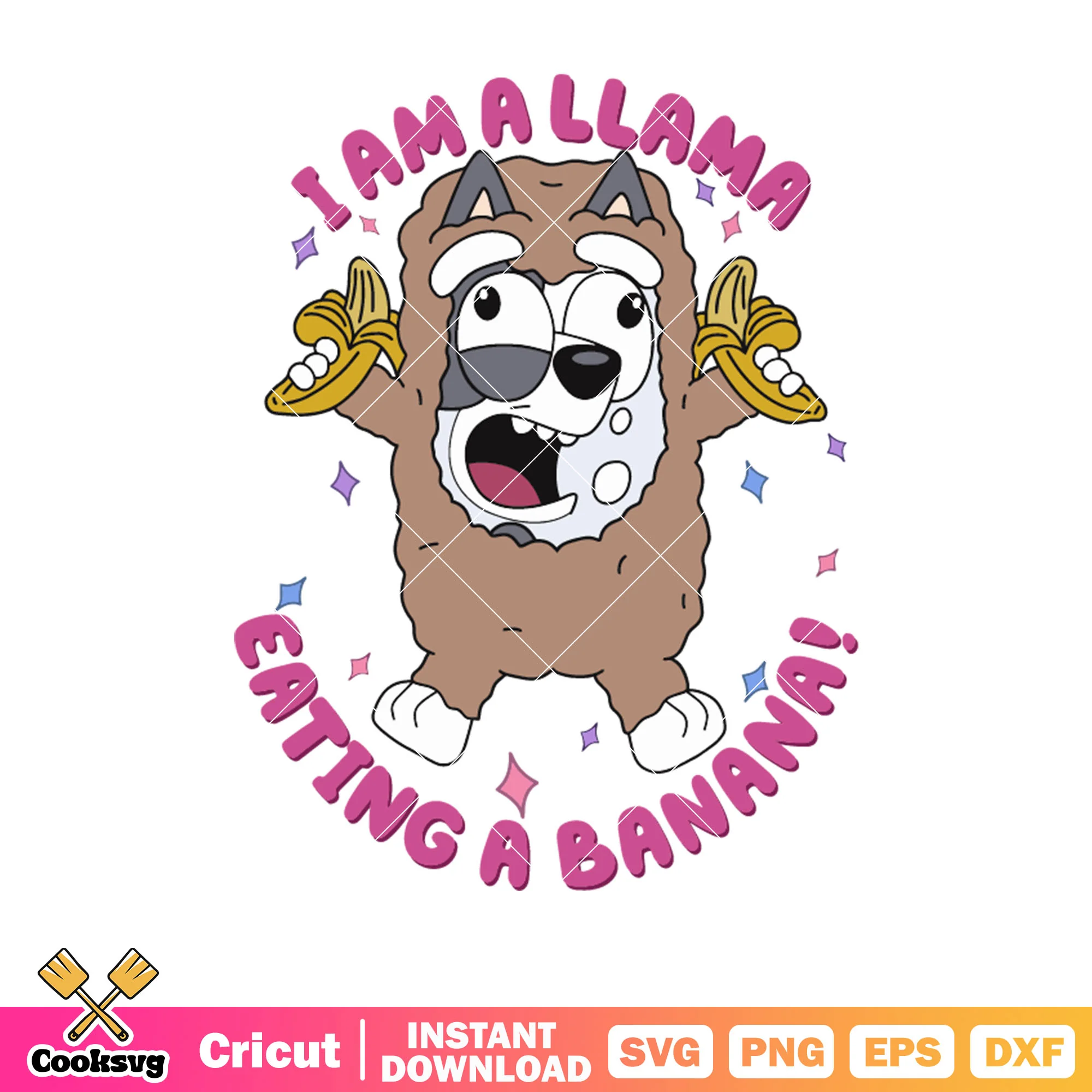 I am a llama eatting a banana svg, bluey costume svg, bluey figures svg