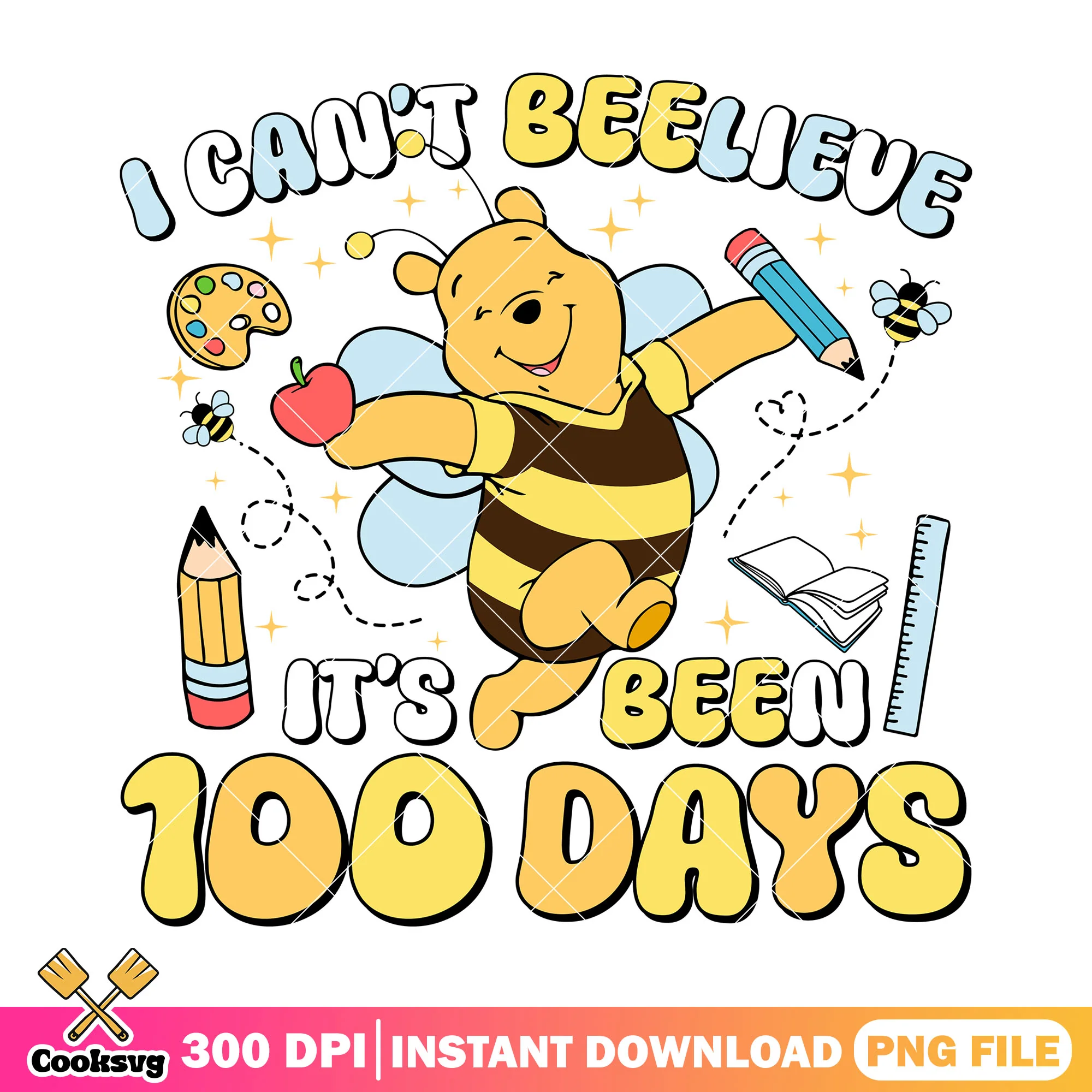 I can't beelieve design png, pooh disney png, back to school art png